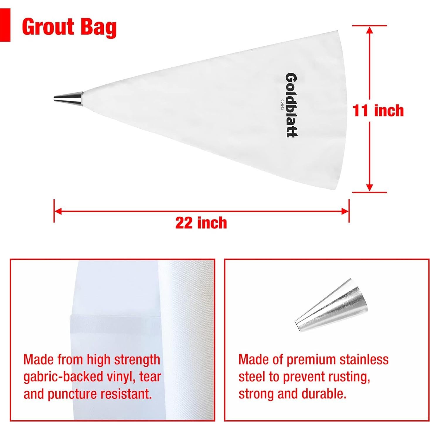 Juego de 4 bolsas de lechada Goldblatt - 3 bolsas resistentes y unidor