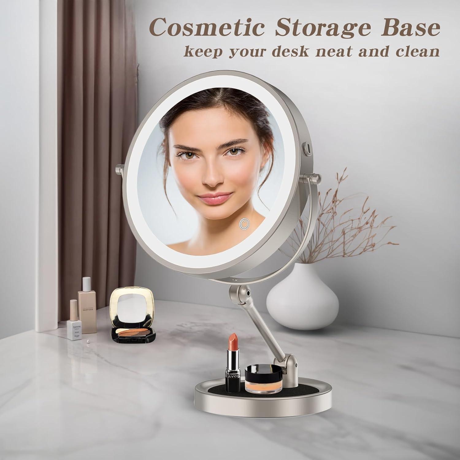 Espejo de Maquillaje Iluminado Rocollos 22,86 cm 1X/10X Ajustable