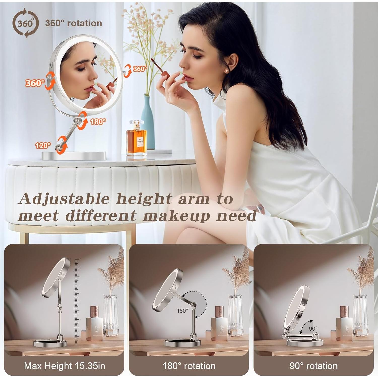 Espejo de Maquillaje Iluminado Rocollos 22,86 cm 1X/10X Ajustable