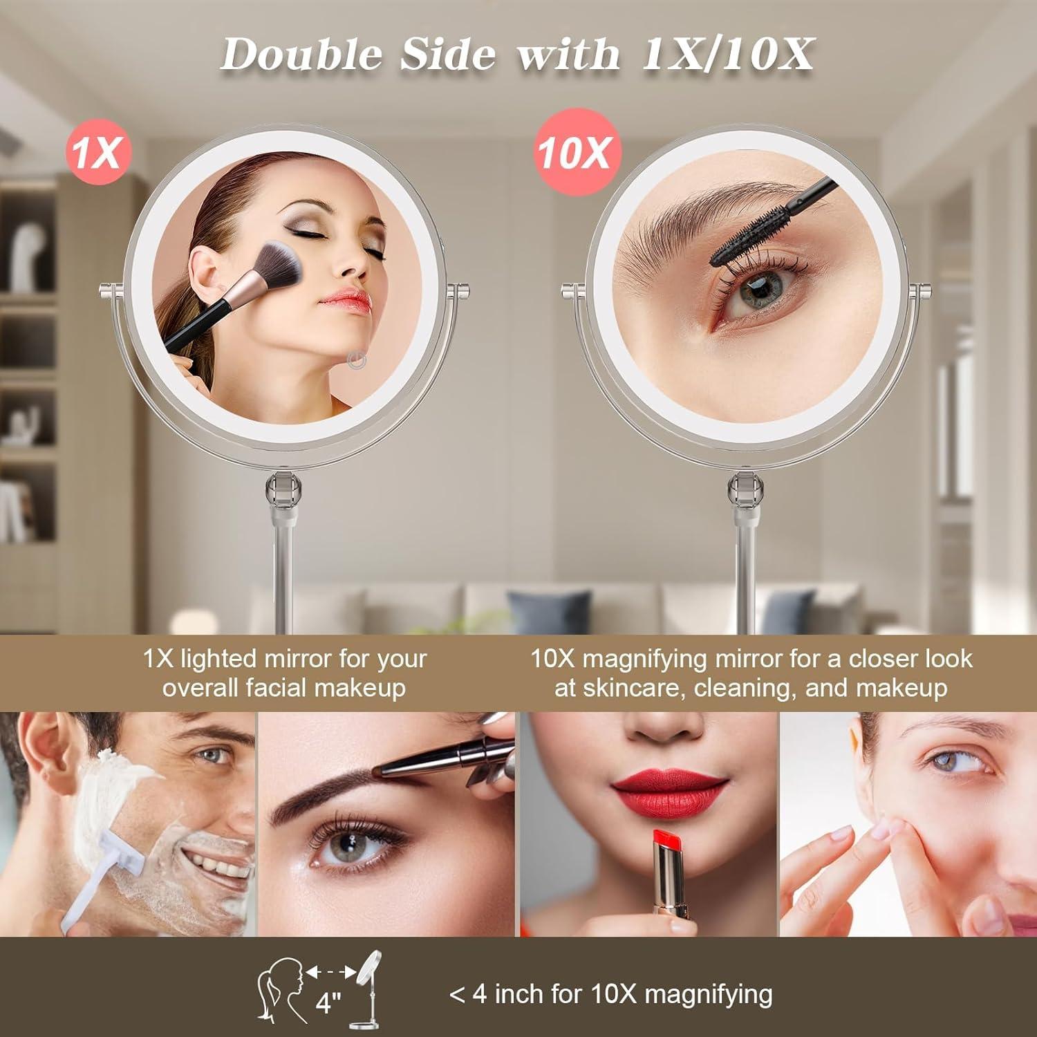 Espejo de Maquillaje Iluminado Rocollos 22,86 cm 1X/10X Ajustable