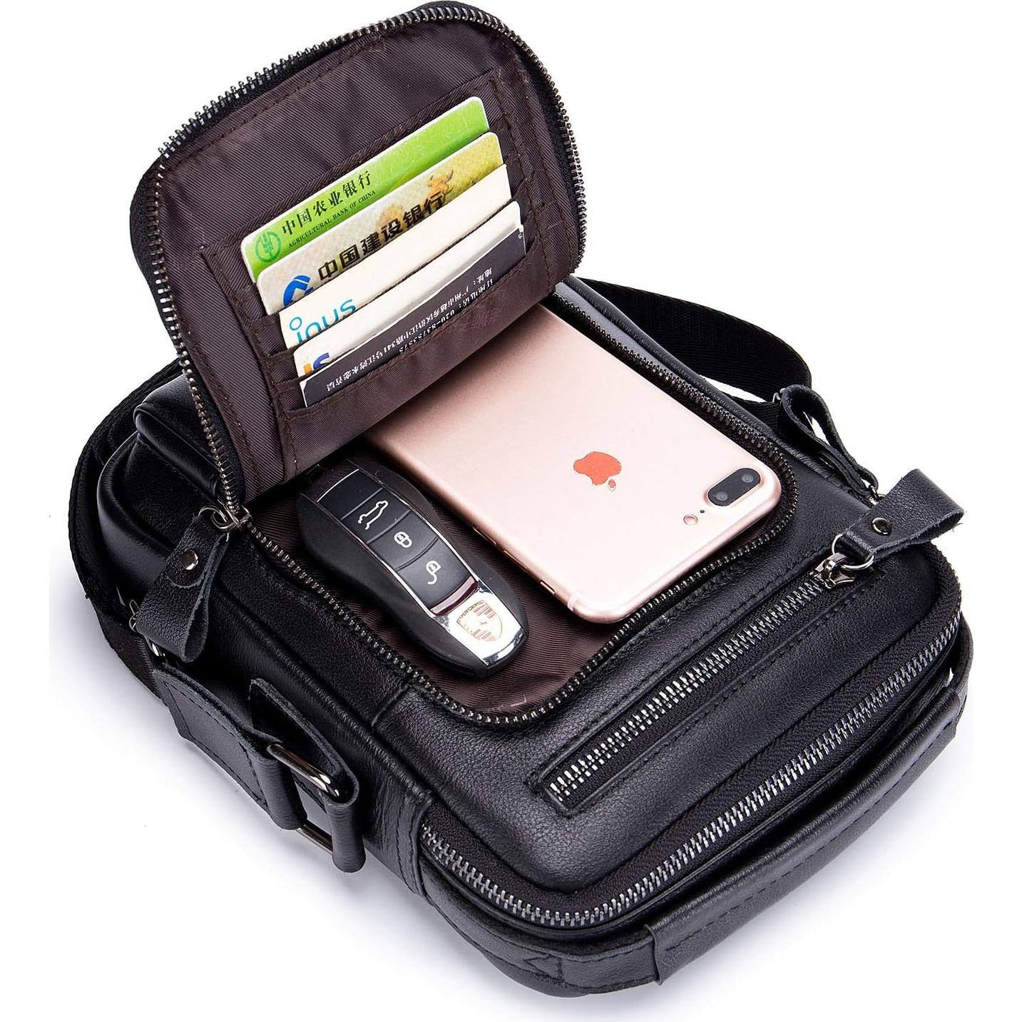 Bolsa Mensajera Pequeña de Cuero BAIGIO para Hombres