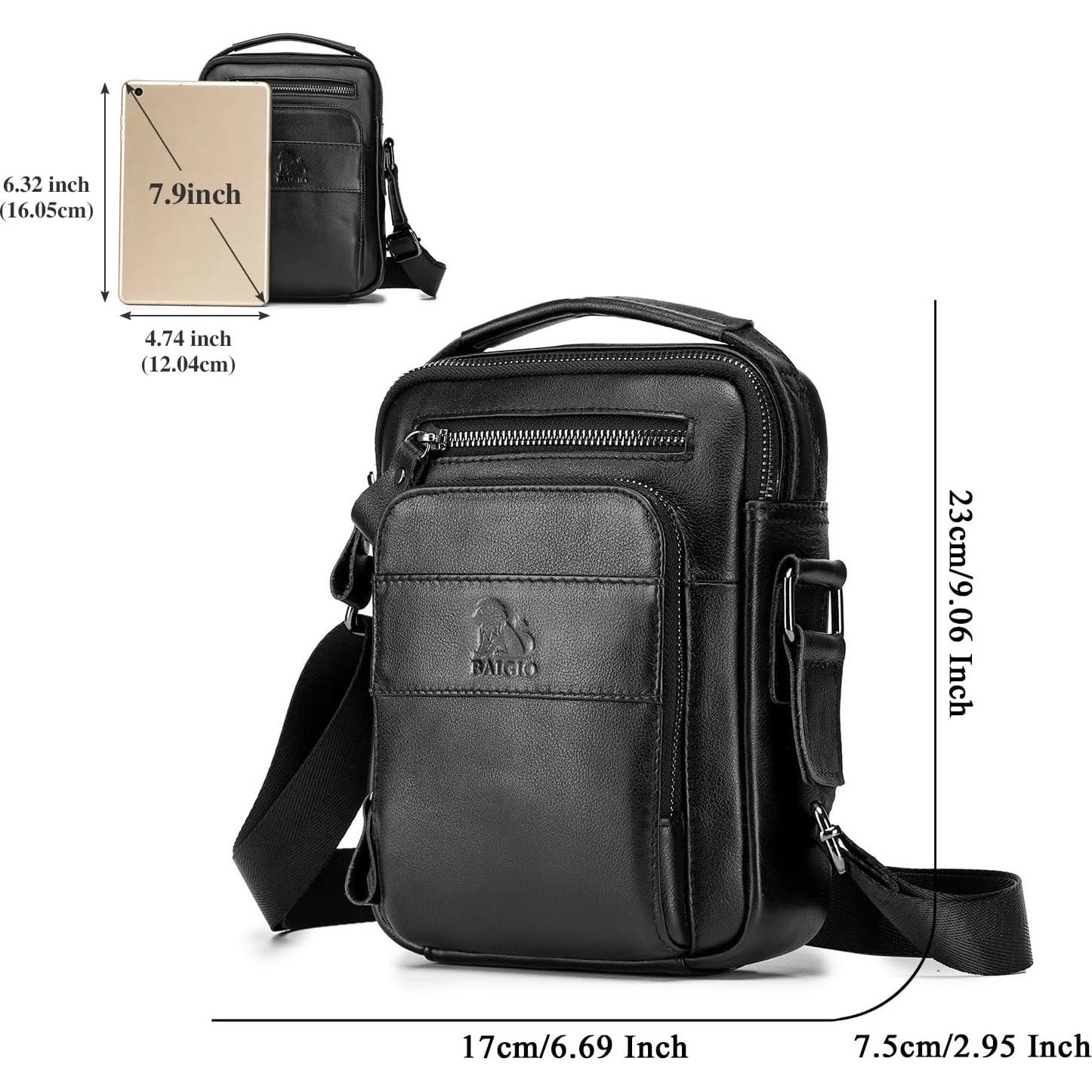 Bolsa Mensajera Pequeña de Cuero BAIGIO para Hombres