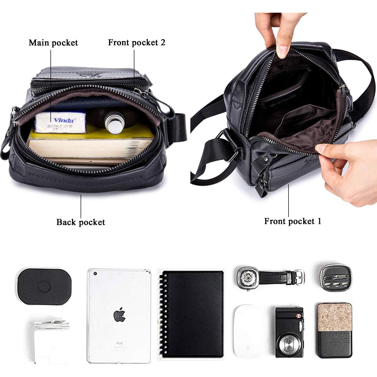 Bolsa Mensajera Pequeña de Cuero BAIGIO para Hombres