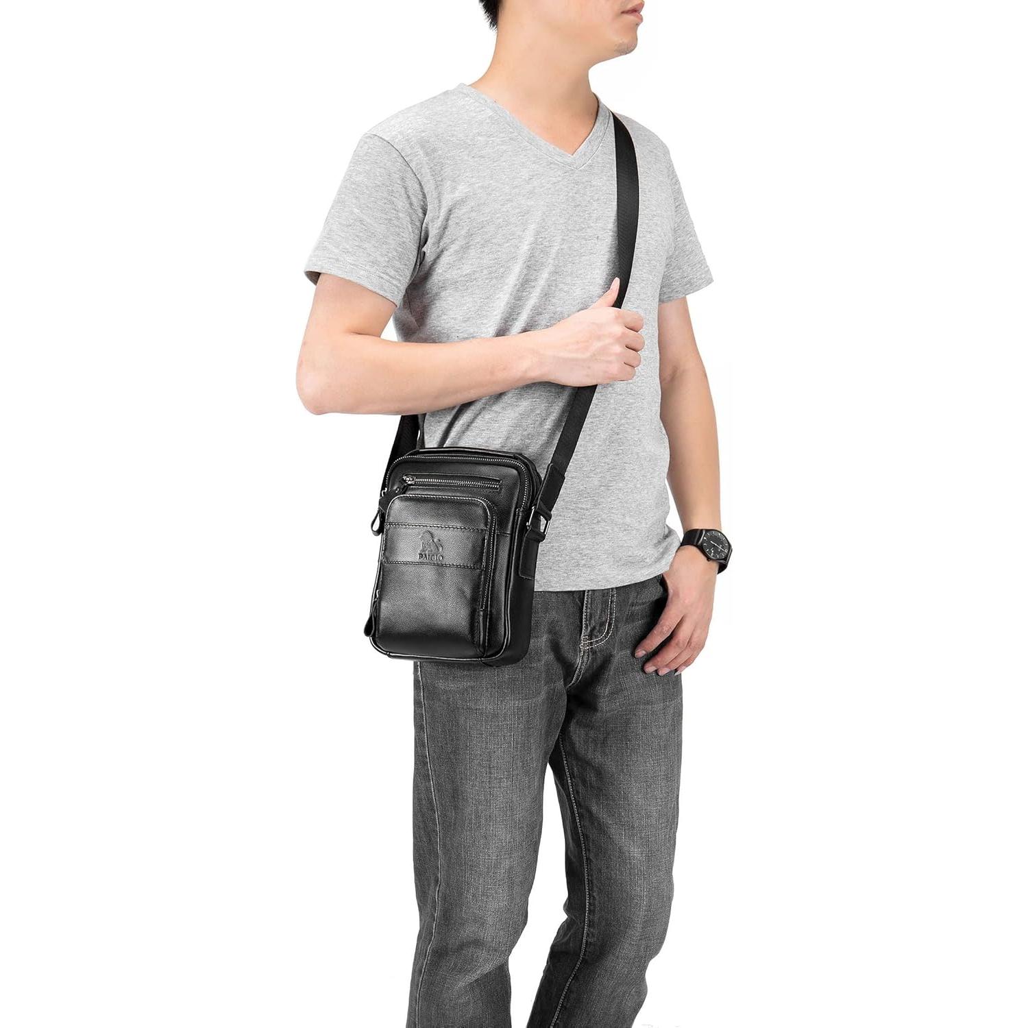 Bolsa Mensajera Pequeña de Cuero BAIGIO para Hombres