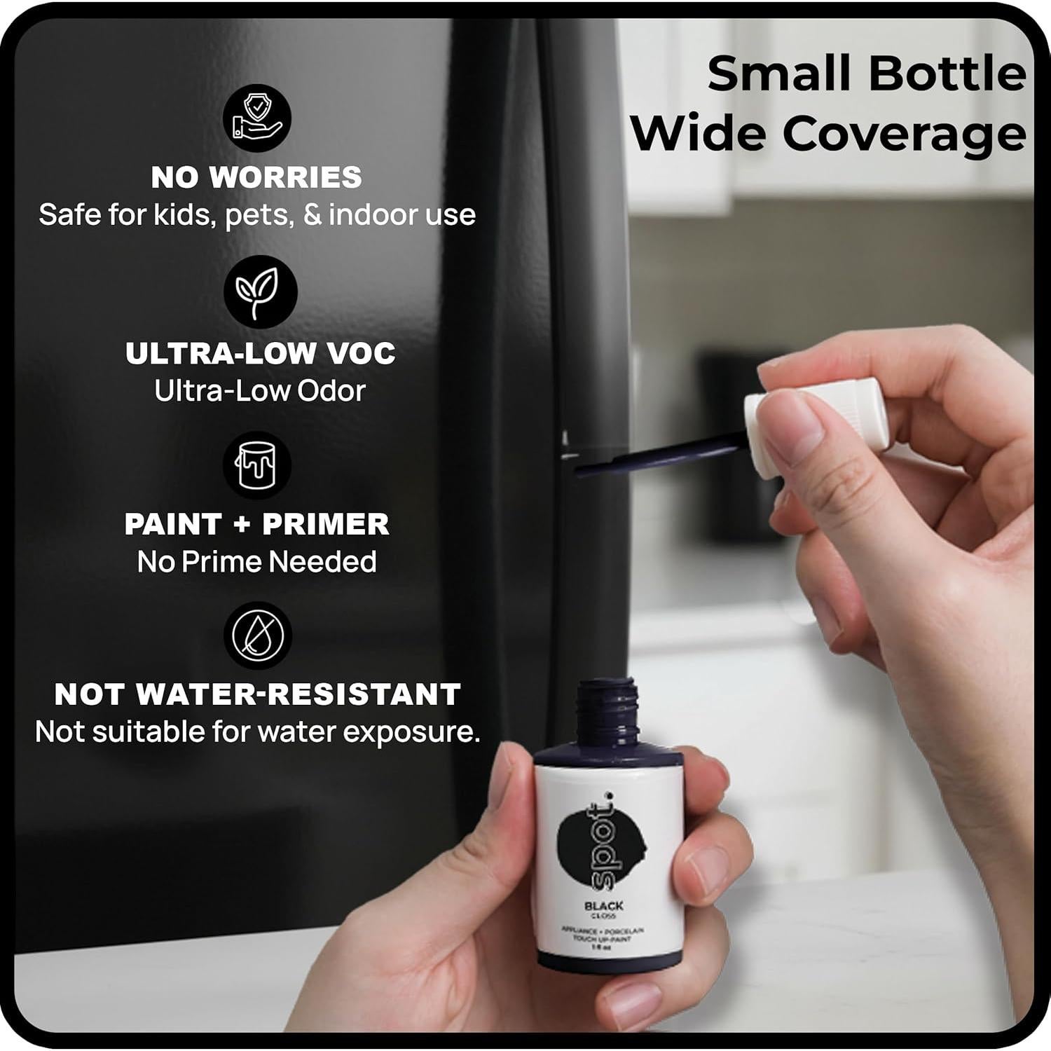 Pintura de Retoque Negra Brillante Spot. 29.57 ml - Para Electrodomésticos y Porcelana