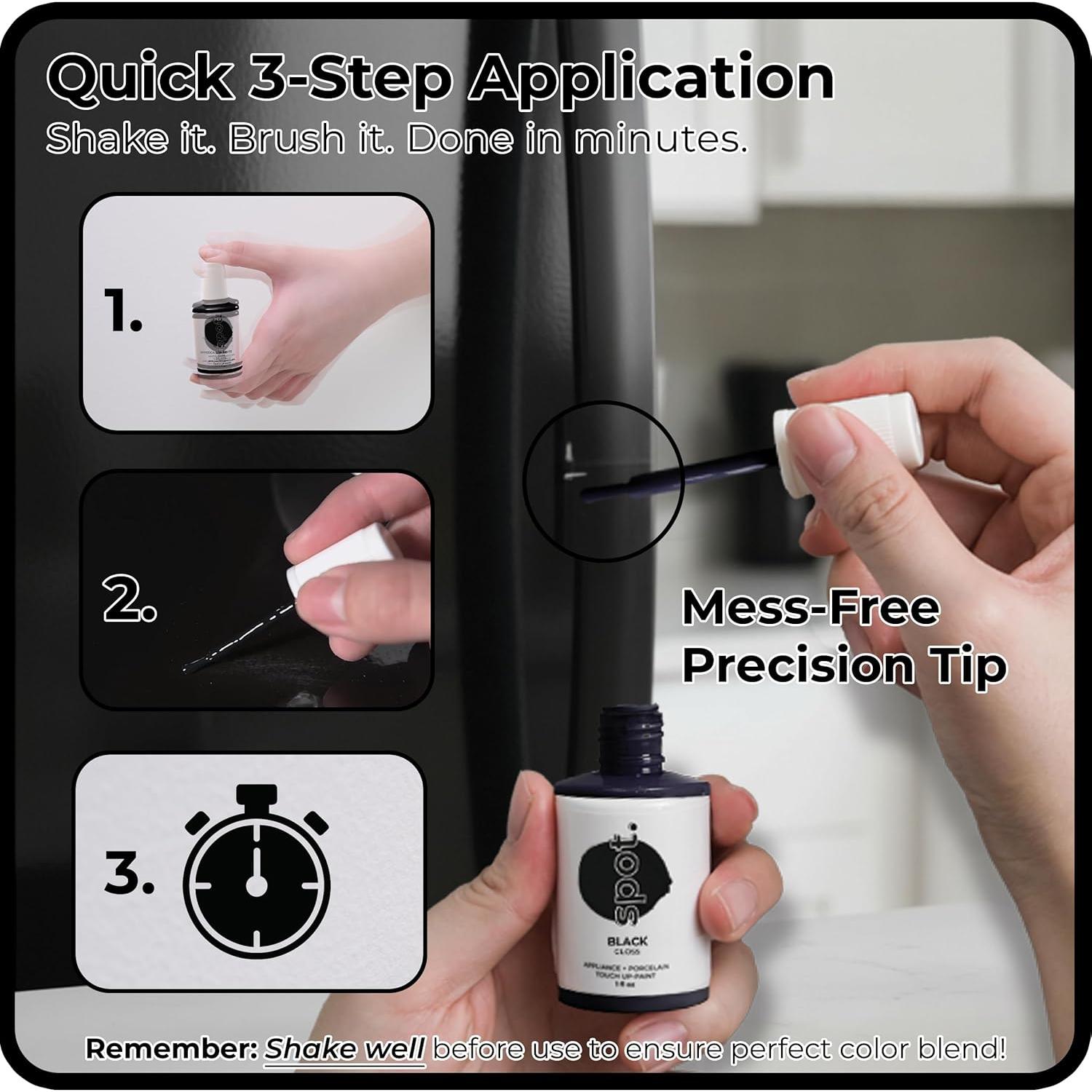 Pintura de Retoque Negra Brillante Spot. 29.57 ml - Para Electrodomésticos y Porcelana