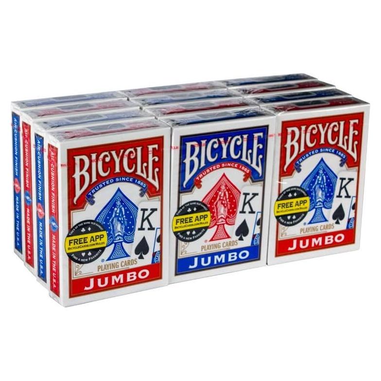 Baraja de Cartas Jumbo Bicycle - 12 Piezas, Azul/Rojo