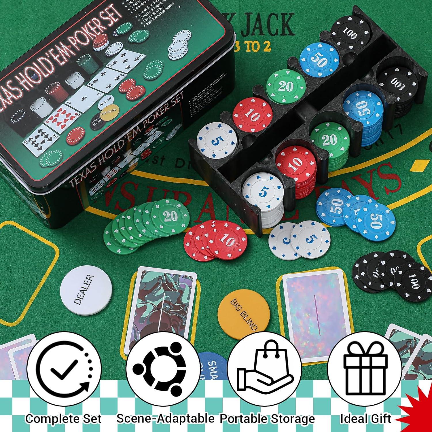 Juego de Póker Texas Holdem JolliLudo 200 Fichas y Accesorios