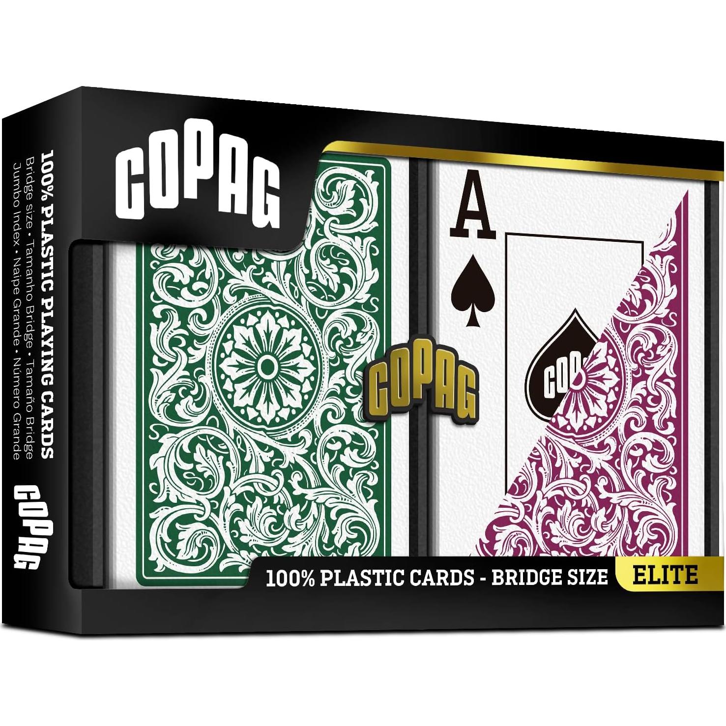 Copag 1546 Cartas de Juego 100% Plástico Tamaño Bridge Verde/Borgoña