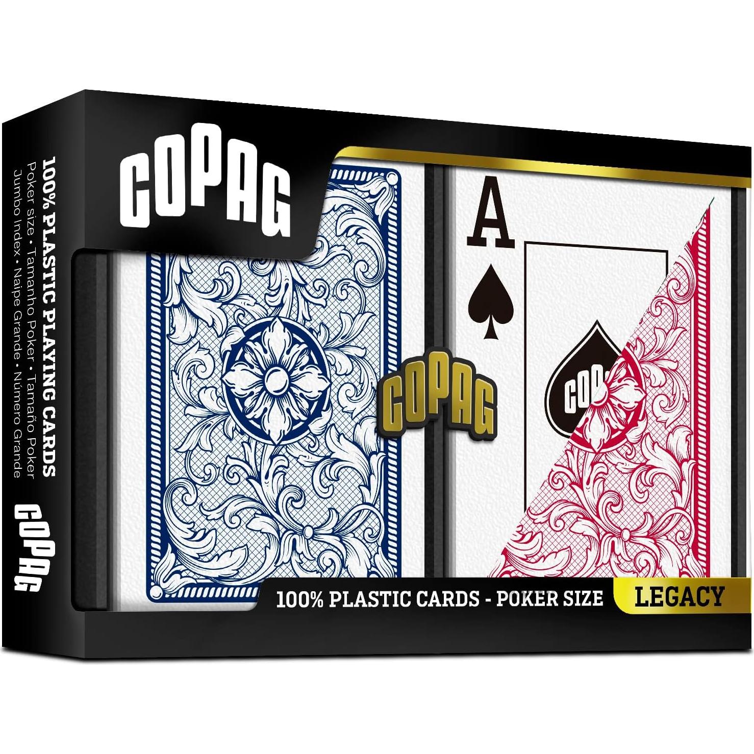 Cartas de Juego Copag Legacy 100% Plástico Póker Jumbo Rojo/Azul