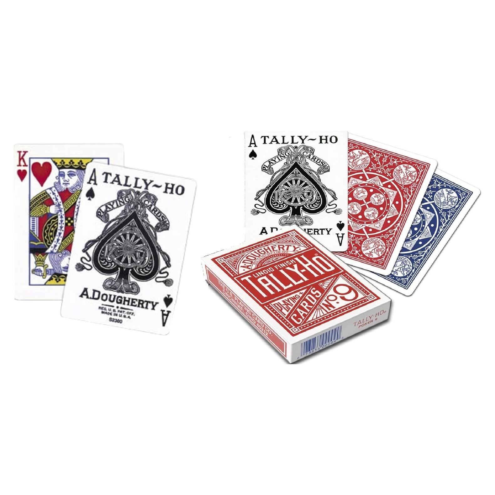 2 Barajas de Cartas TALLY HO No 9 Fan Back Rojas y Azules