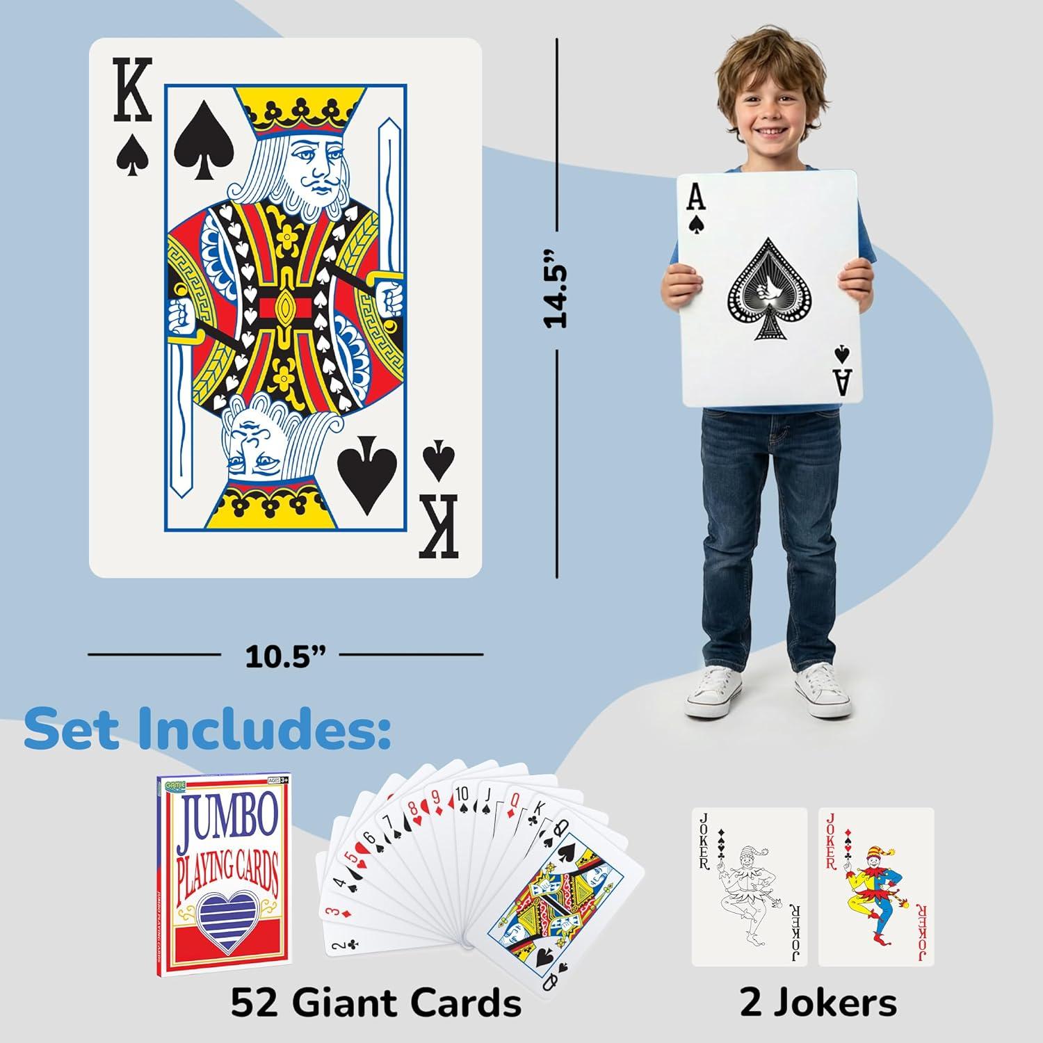 Cartas de Juego Jumbo Gamie - 52 Cartas + 2 Jokers - 26.67 cm x 36.83 cm