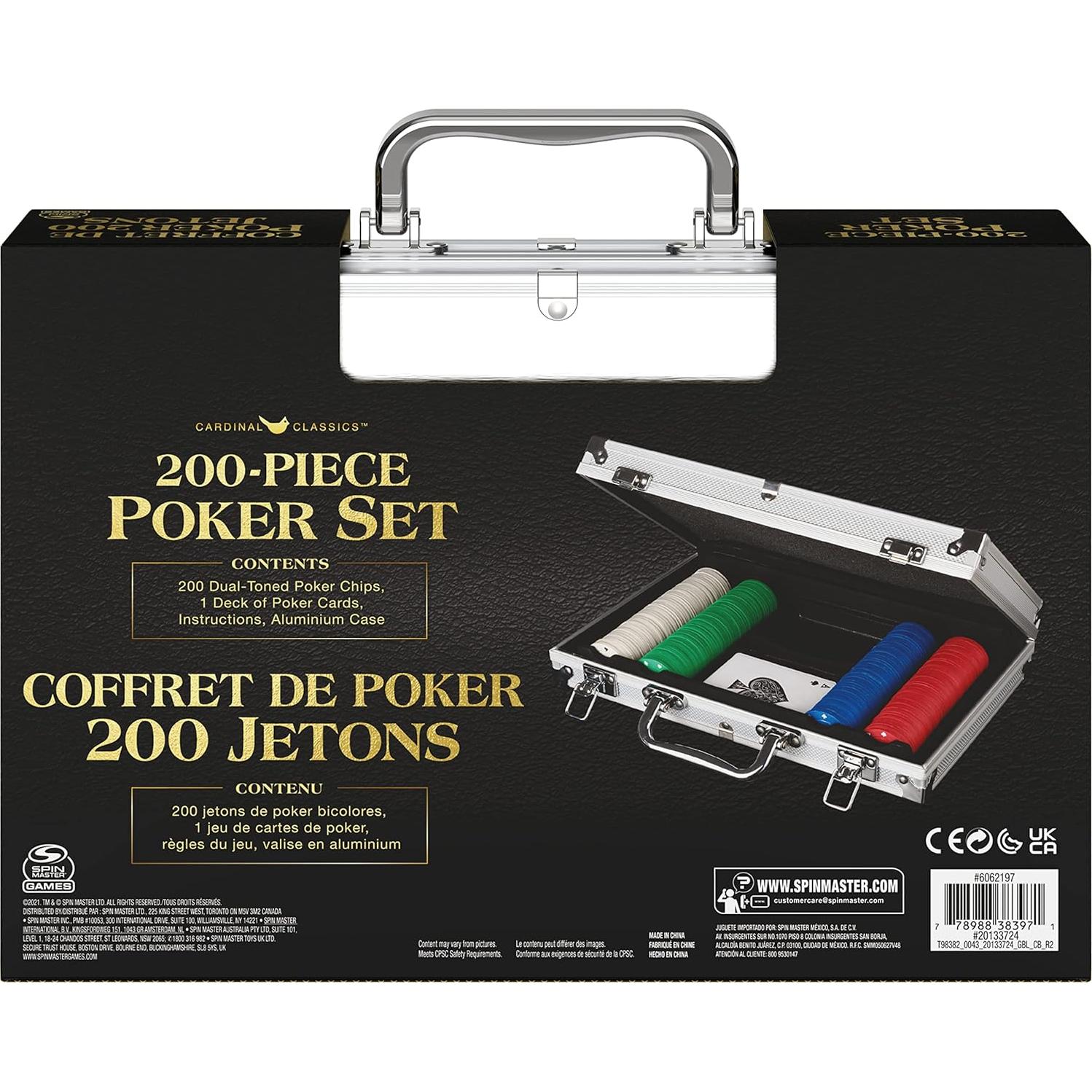 Juego de Poker Texas Hold 'Em Spin Master con 200 Fichas y Cartas