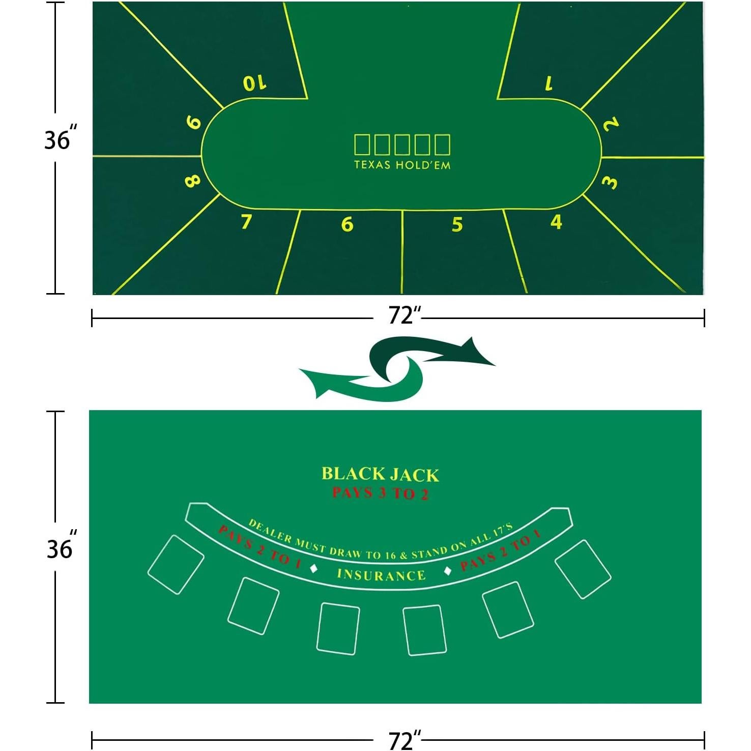 Juego de Póker y Blackjack Potomac - Tapete Fieltro 182x91 cm