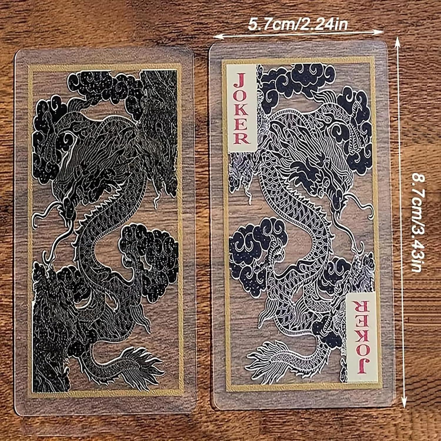 Set de 2 Barajas de Cartas Transparentes PVC Dragón y Tigre