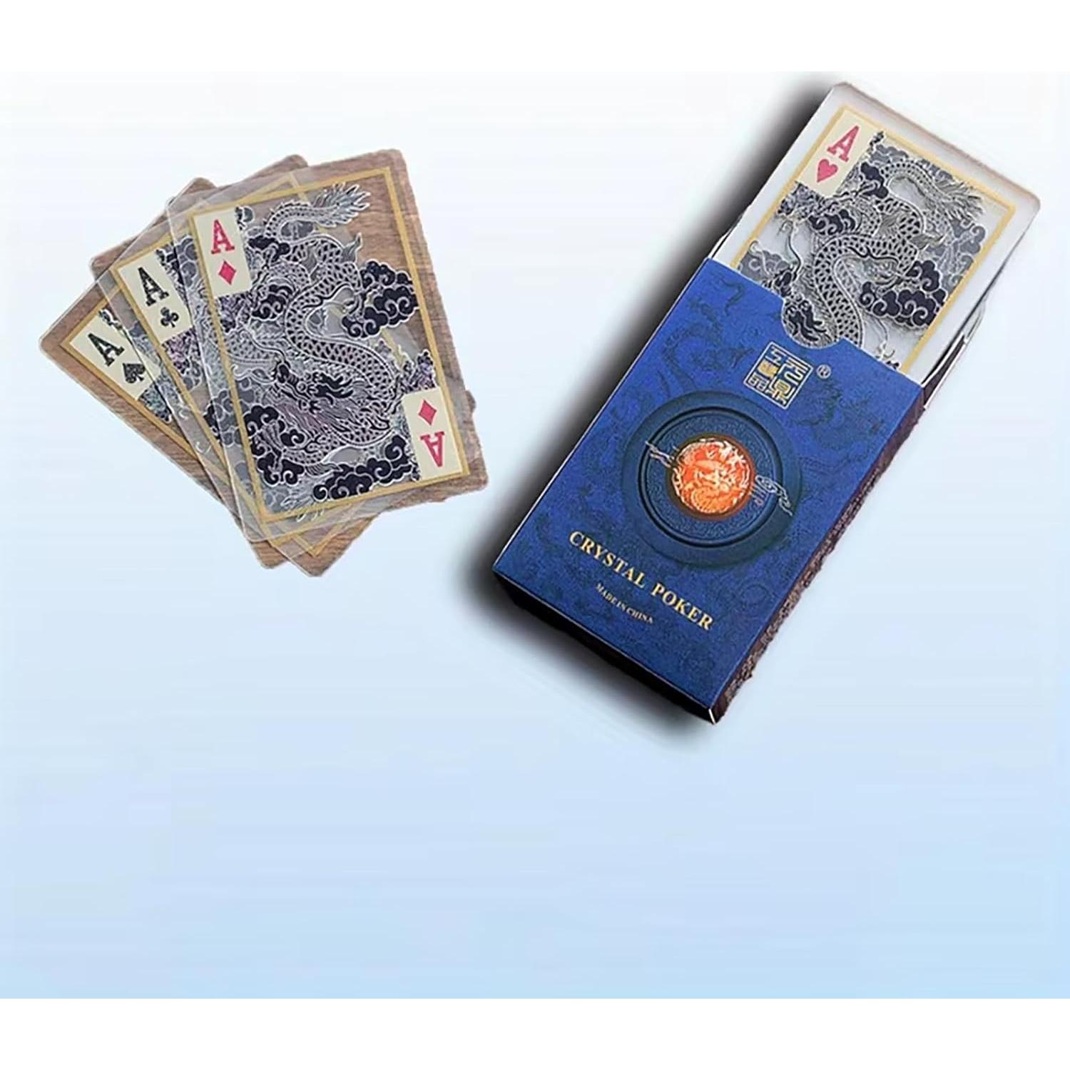 Set de 2 Barajas de Cartas Transparentes PVC Dragón y Tigre