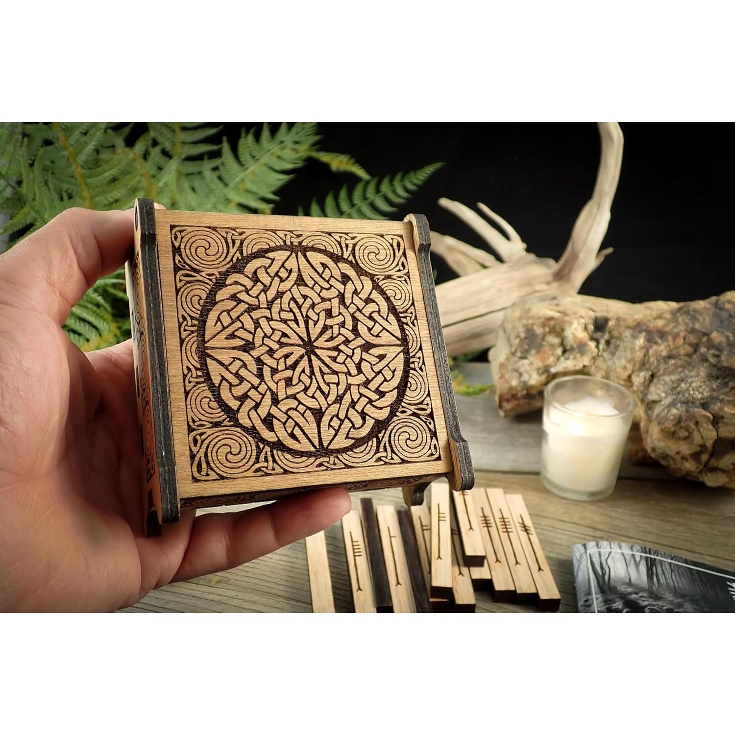 Conjunto de Runas Ogham Celta de Madera de Roble con Caja