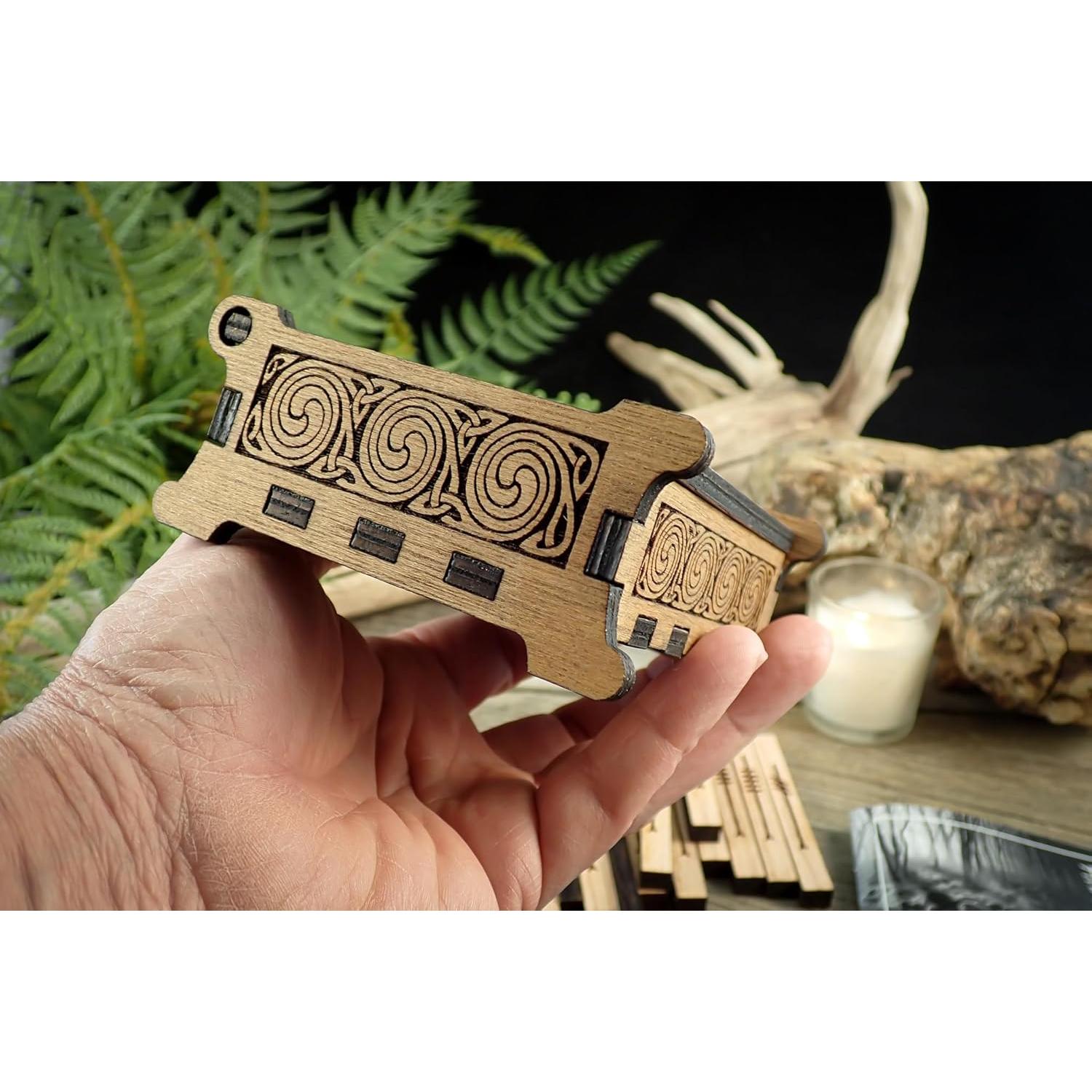 Conjunto de Runas Ogham Celta de Madera de Roble con Caja