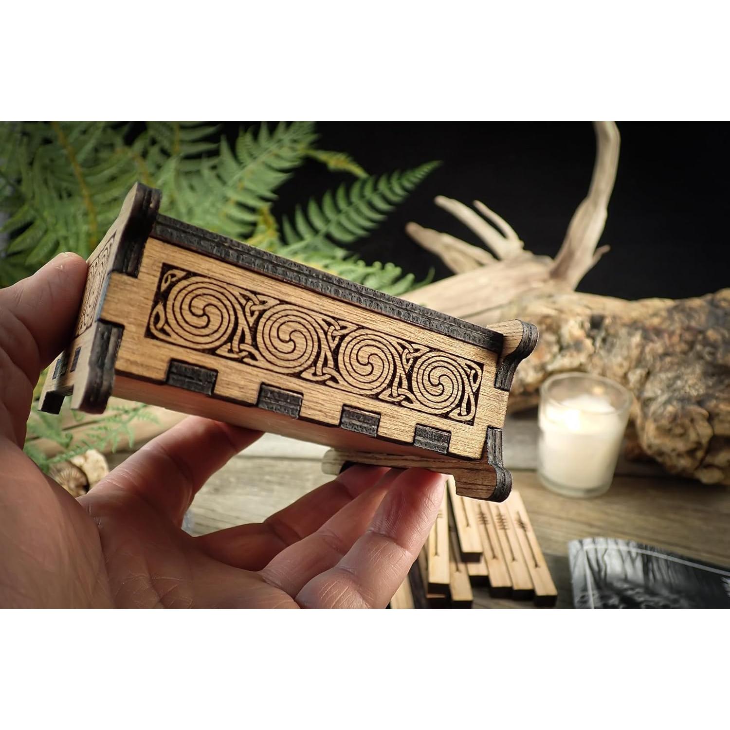 Conjunto de Runas Ogham Celta de Madera de Roble con Caja