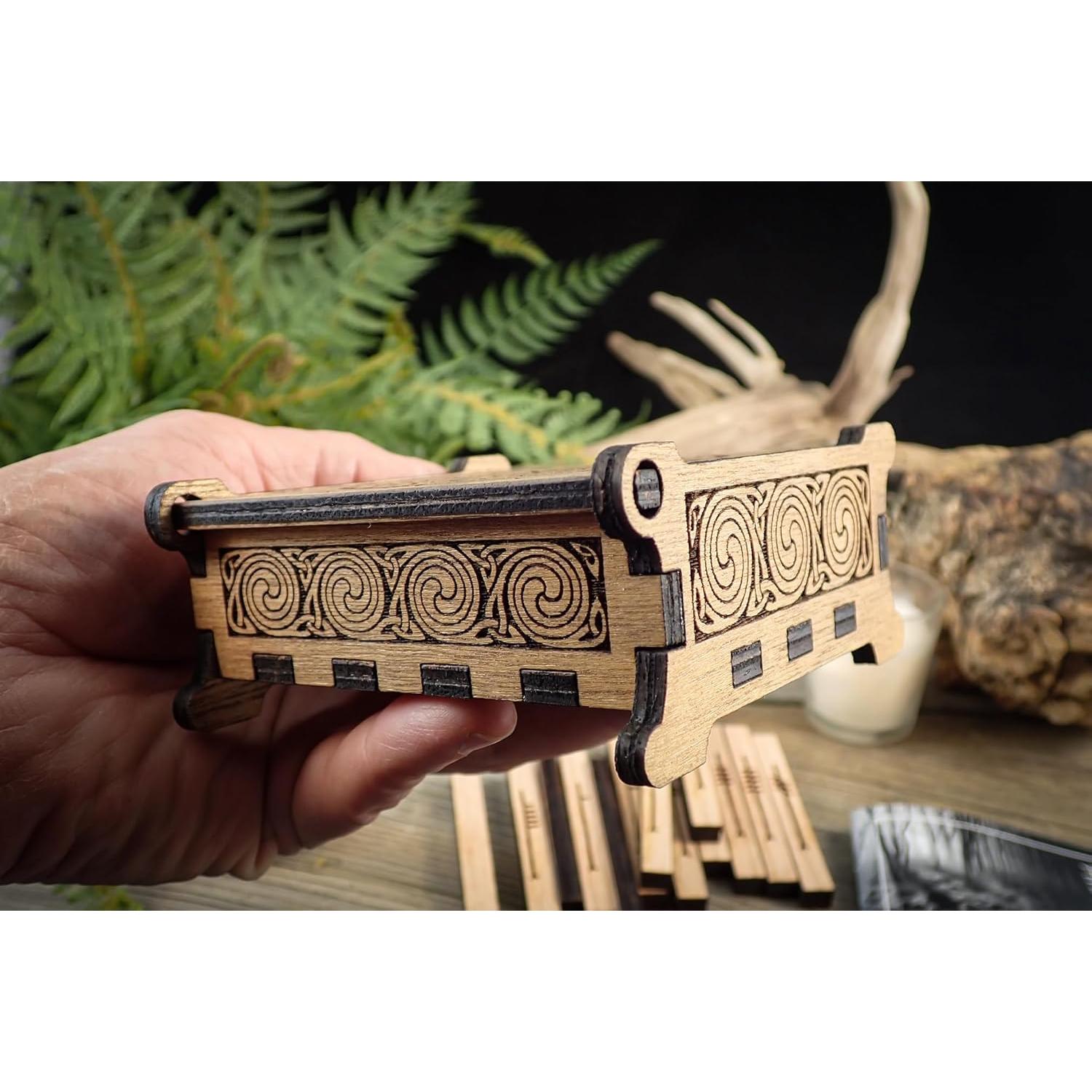 Conjunto de Runas Ogham Celta de Madera de Roble con Caja