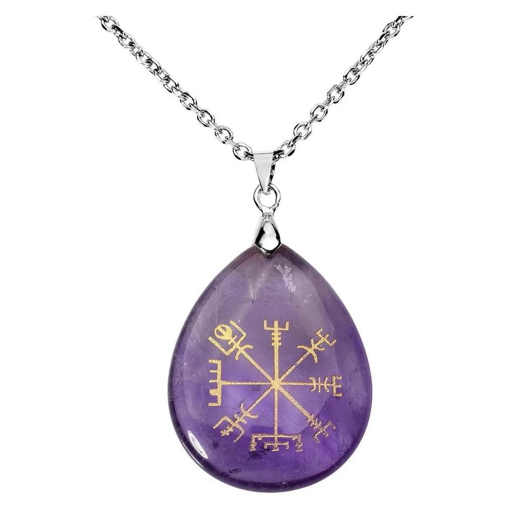 Collar de Cristal Vegvisir JOVIVI con Amatista y Cadena 60.96 cm