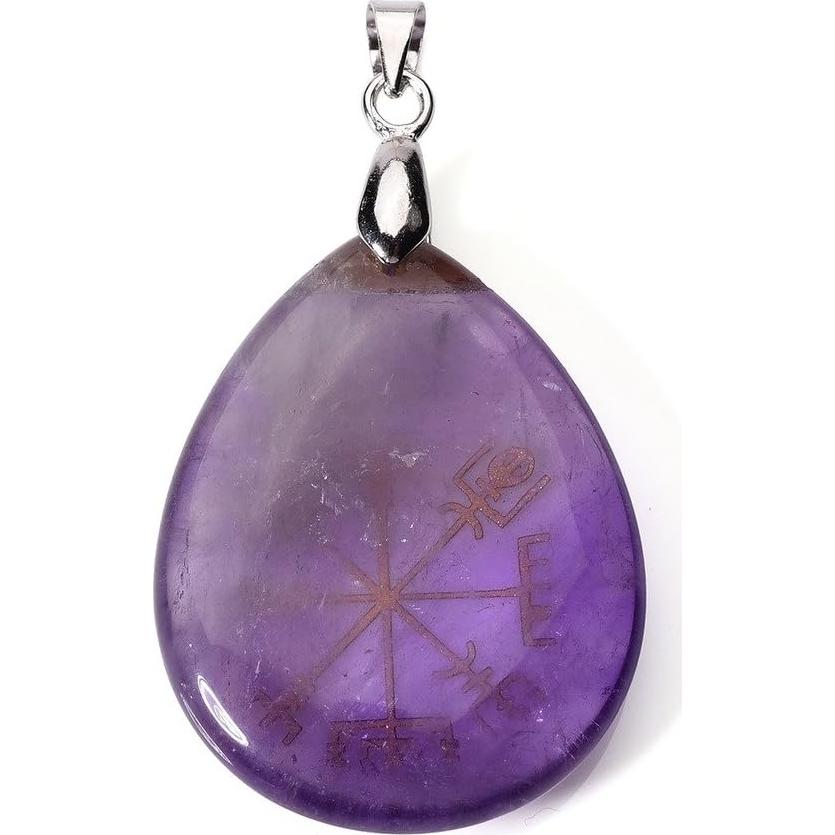 Collar de Cristal Vegvisir JOVIVI con Amatista y Cadena 60.96 cm