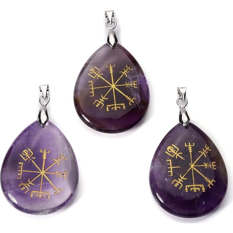 Collar de Cristal Vegvisir JOVIVI con Amatista y Cadena 60.96 cm