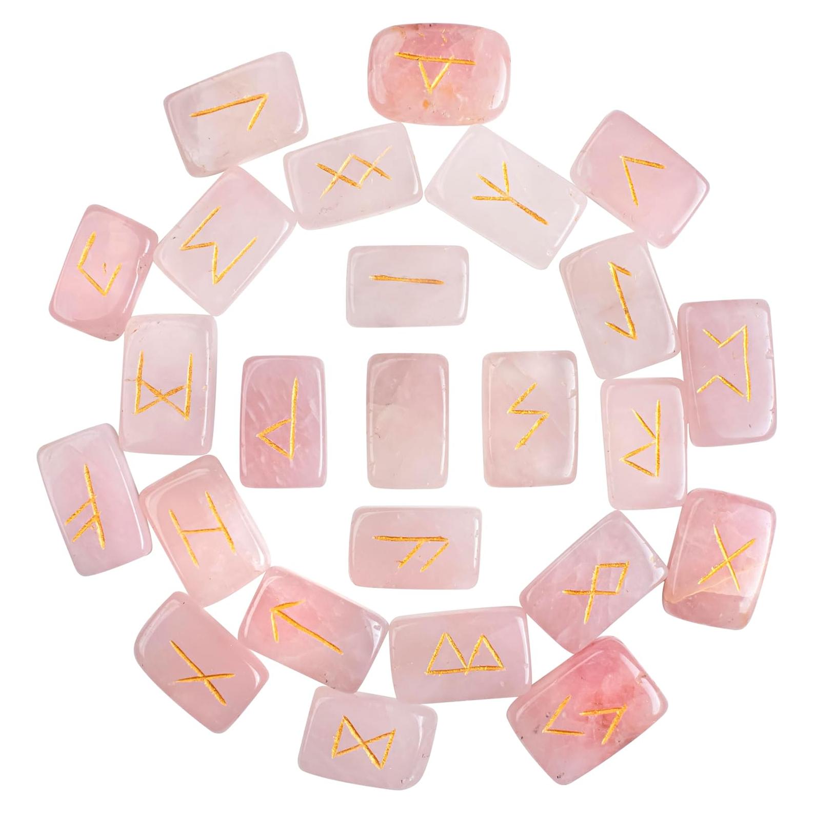 Conjunto de 25 Piedras Rúnicas de Cuarzo Rosa BEZAVO