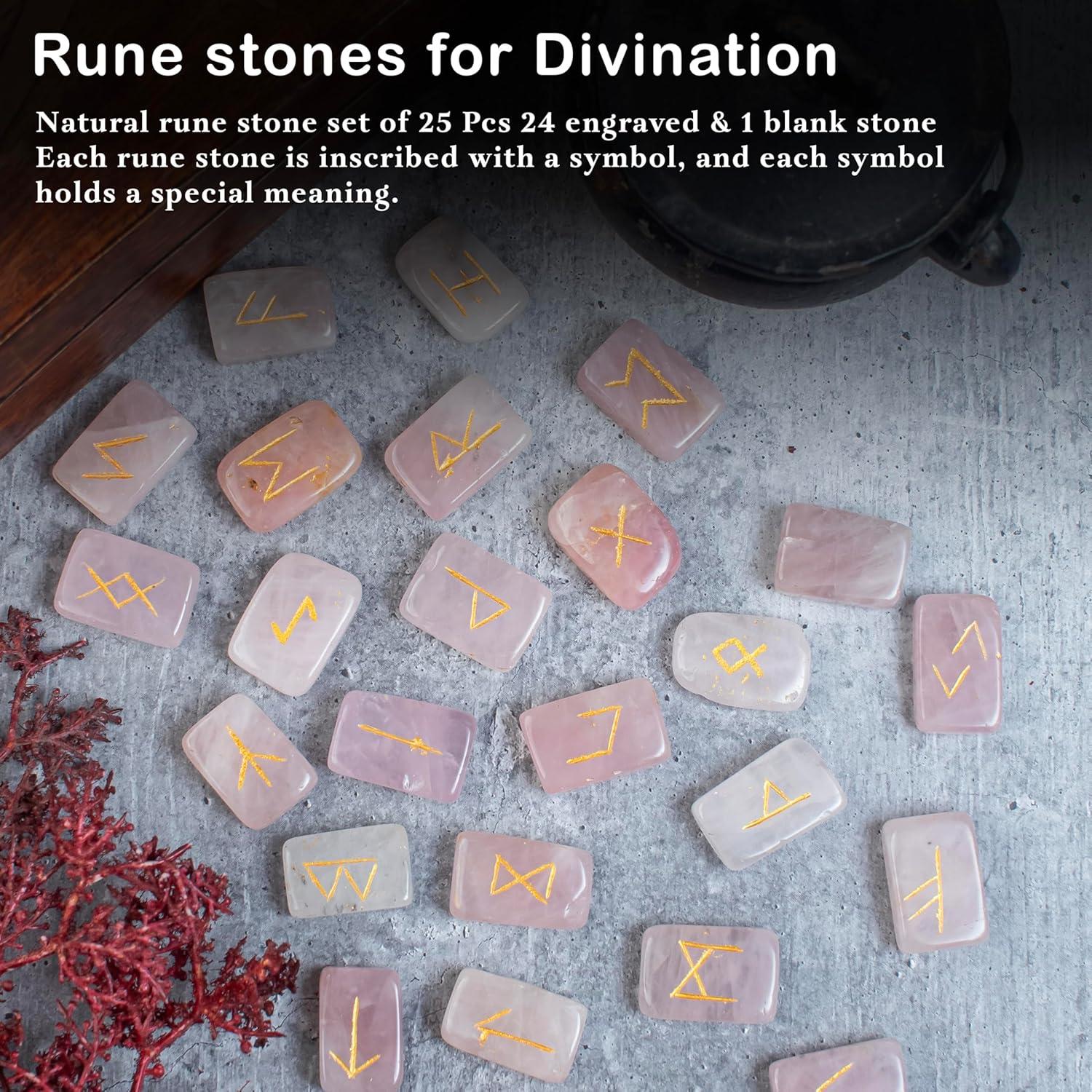 Conjunto de 25 Piedras Rúnicas de Cuarzo Rosa BEZAVO
