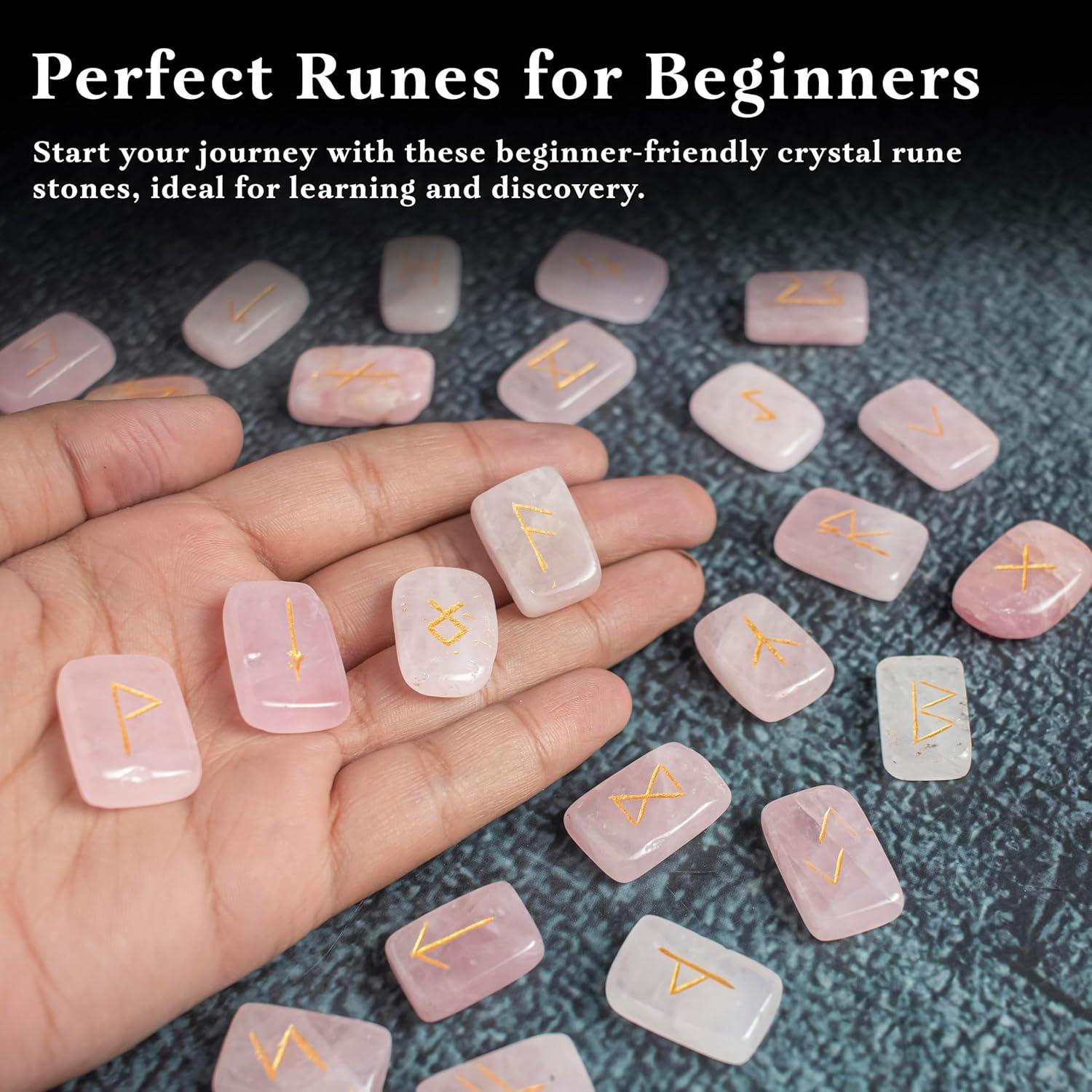 Conjunto de 25 Piedras Rúnicas de Cuarzo Rosa BEZAVO