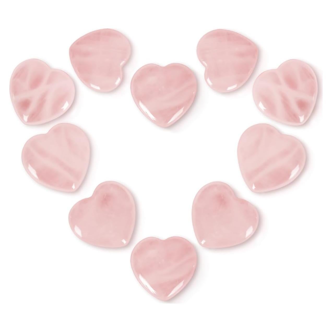 10 Piezas de Cuarzo Rosa Corazón Ditind - Cristales Naturales para Sanación y Amor