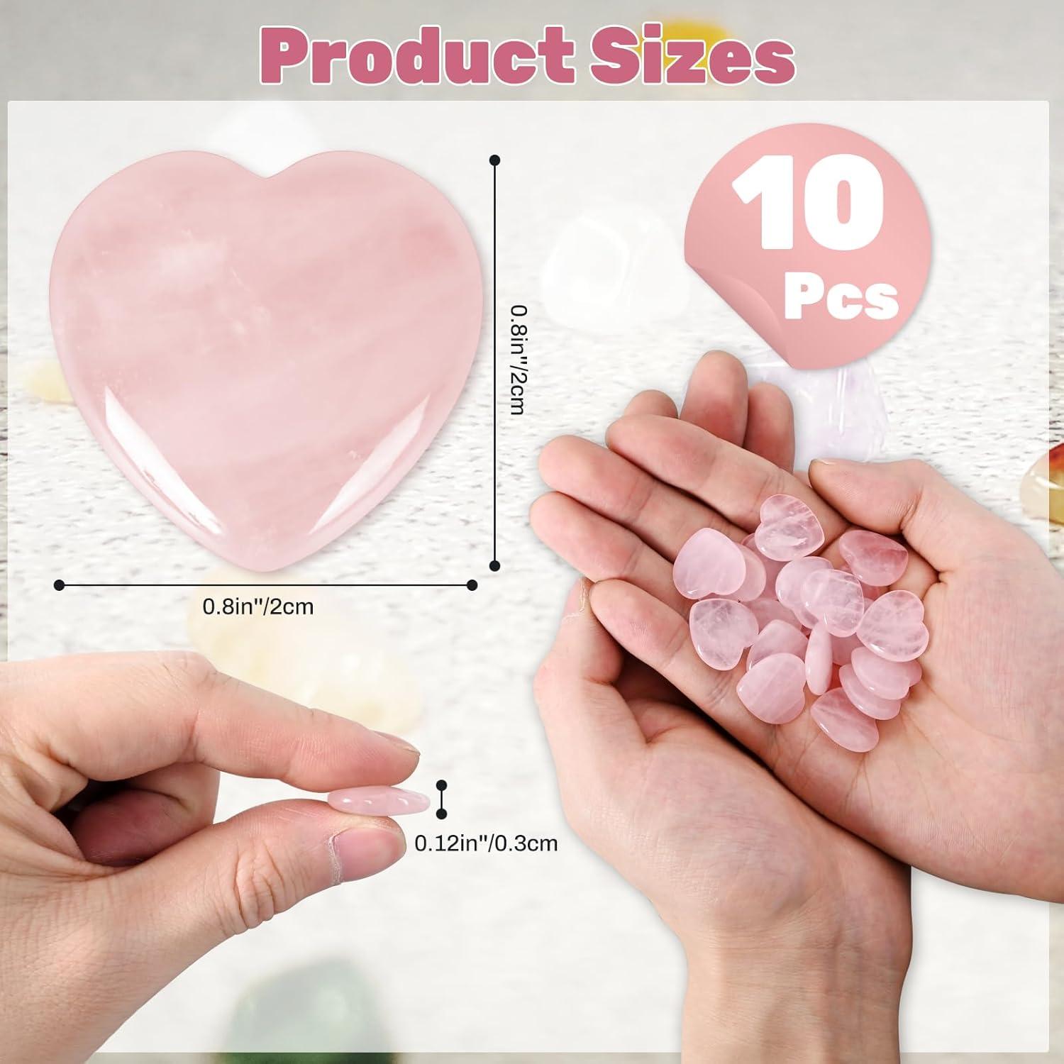 10 Piezas de Cuarzo Rosa Corazón Ditind - Cristales Naturales para Sanación y Amor
