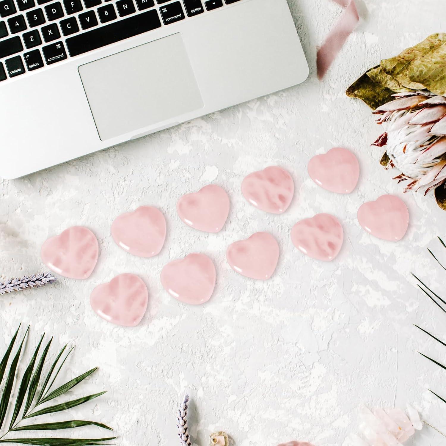 10 Piezas de Cuarzo Rosa Corazón Ditind - Cristales Naturales para Sanación y Amor