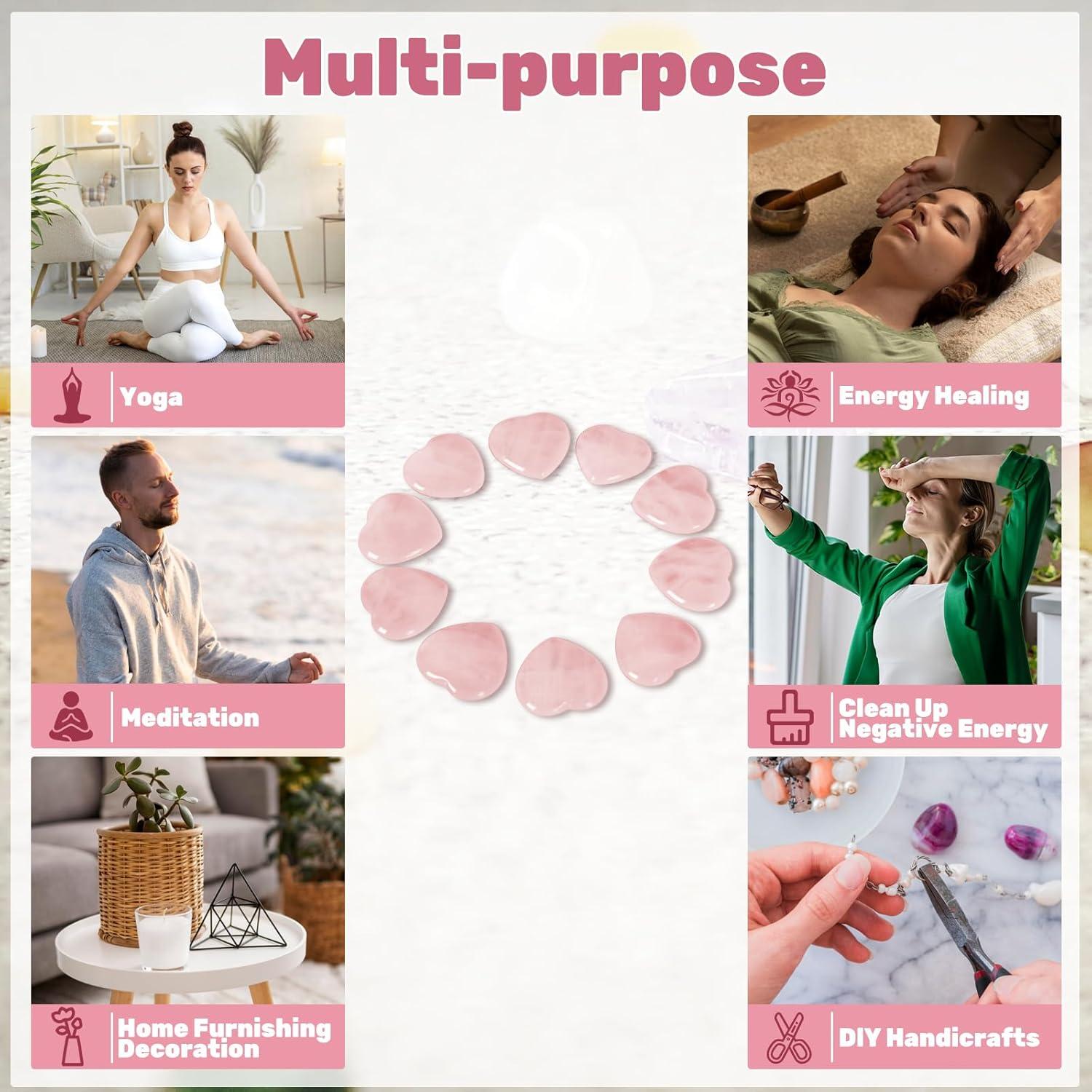 10 Piezas de Cuarzo Rosa Corazón Ditind - Cristales Naturales para Sanación y Amor