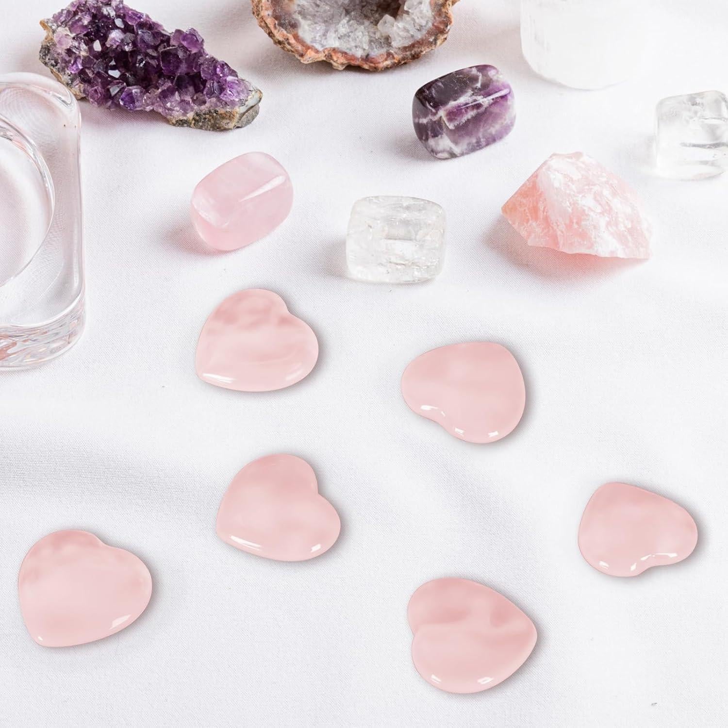 10 Piezas de Cuarzo Rosa Corazón Ditind - Cristales Naturales para Sanación y Amor