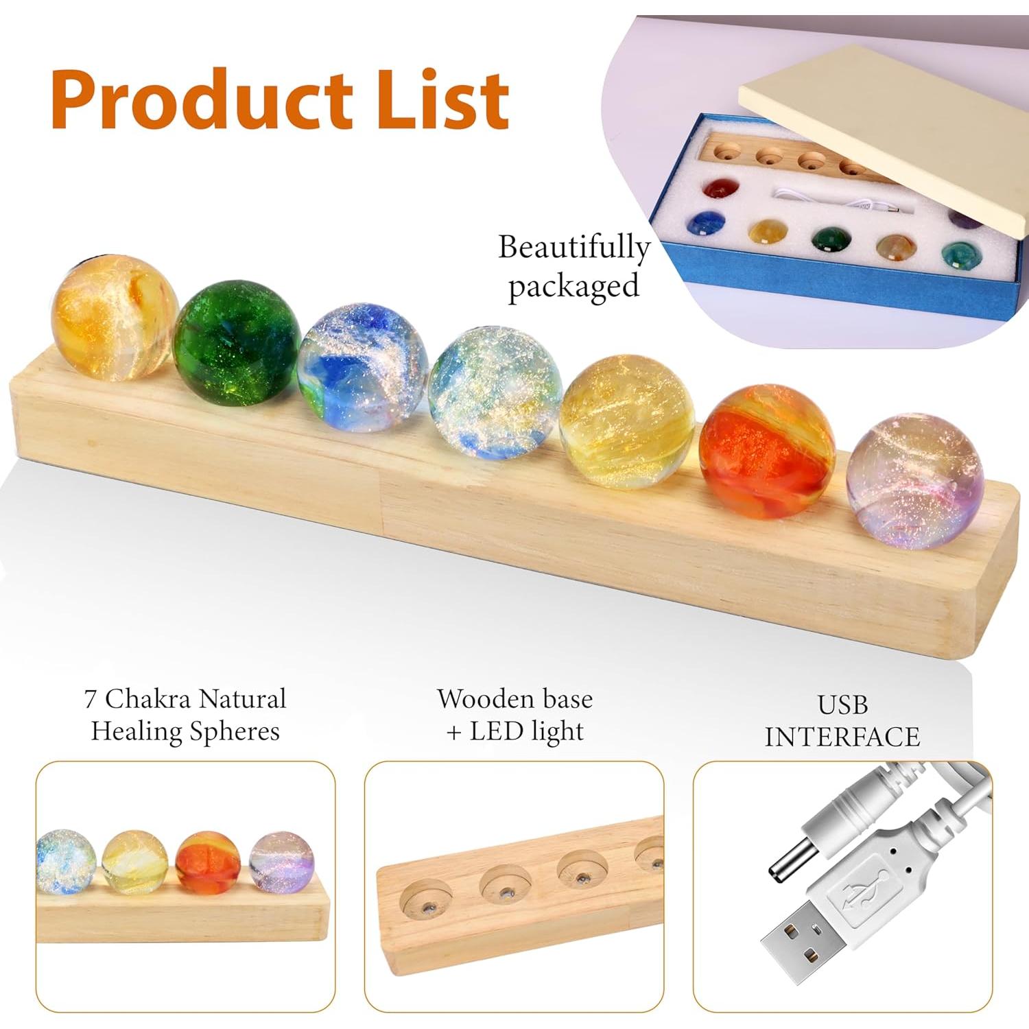 Conjunto 7 Esferas de Sanación Chakra NewRiu con Soporte LED