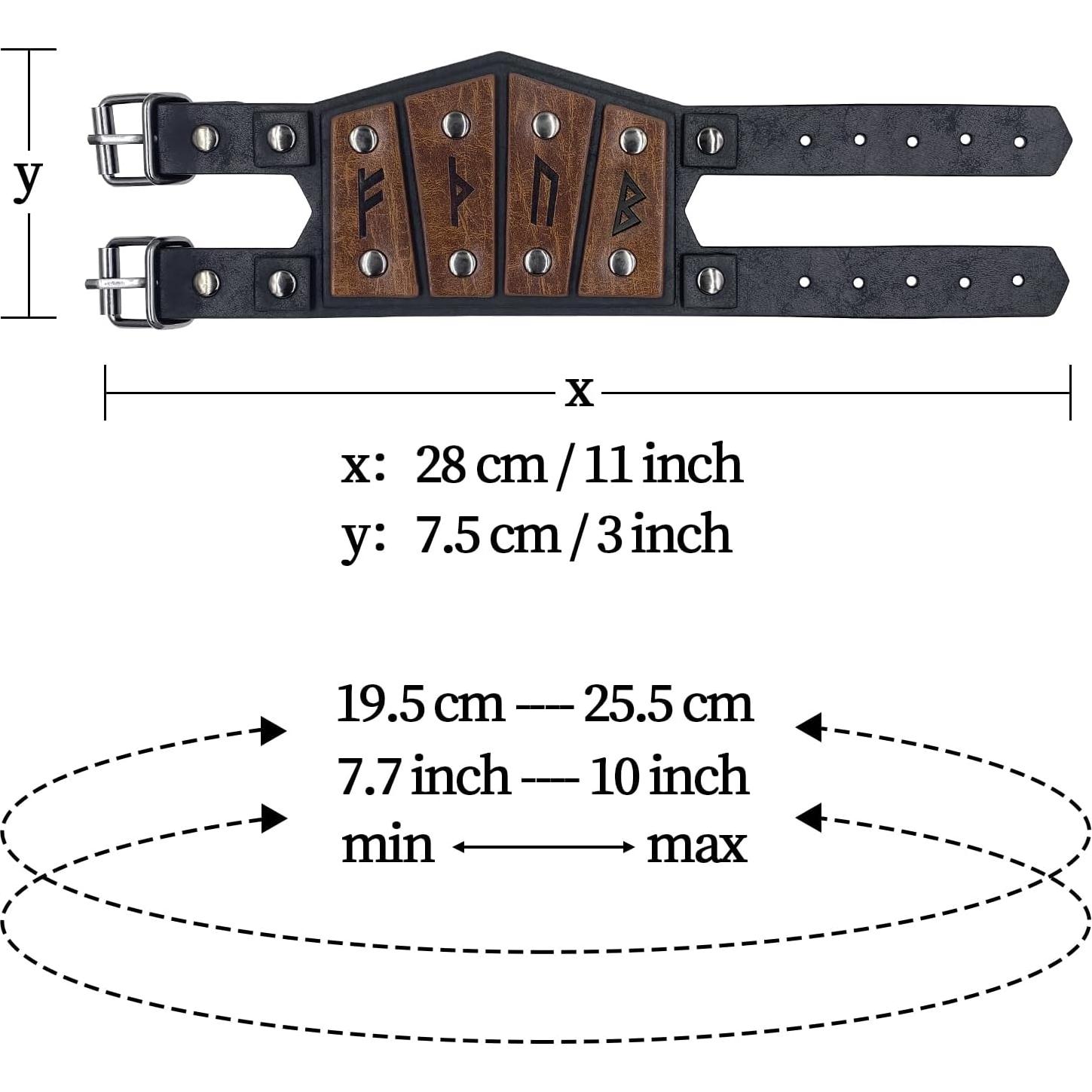 Pulsera de Cuero Sintético HiiFeuer con Runas Vikingas Ajustable