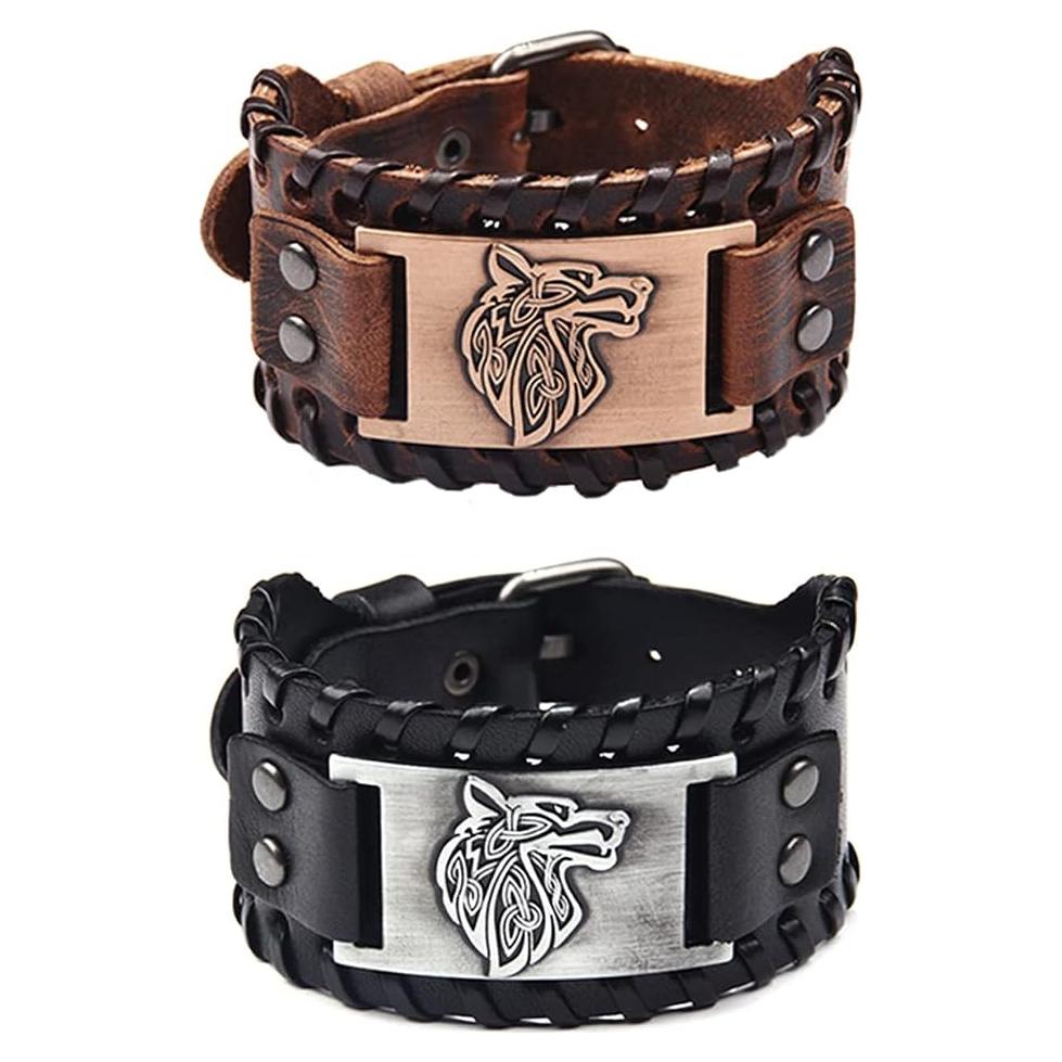 Pulsera de Cuero Vikinga TURTLEDOVE - 2 Piezas con Amuleto
