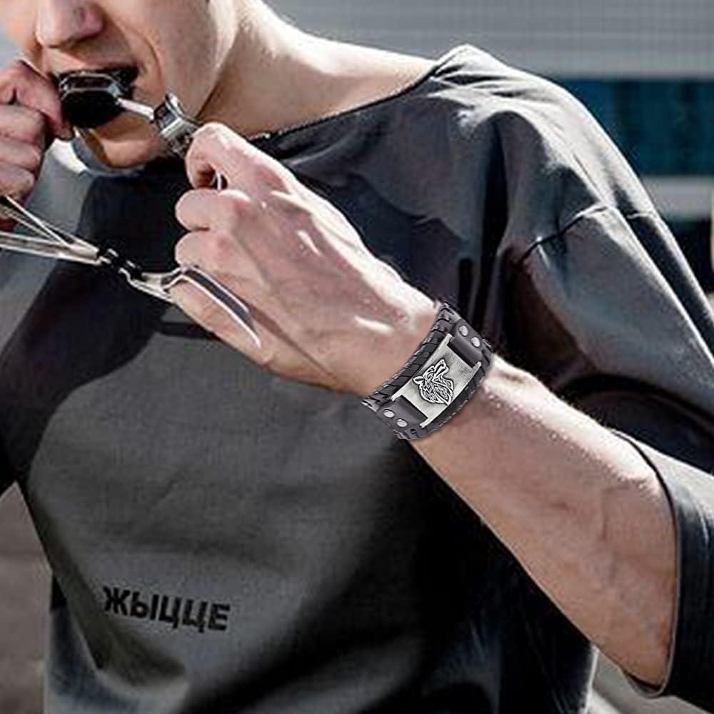 Pulsera de Cuero Vikinga TURTLEDOVE - 2 Piezas con Amuleto