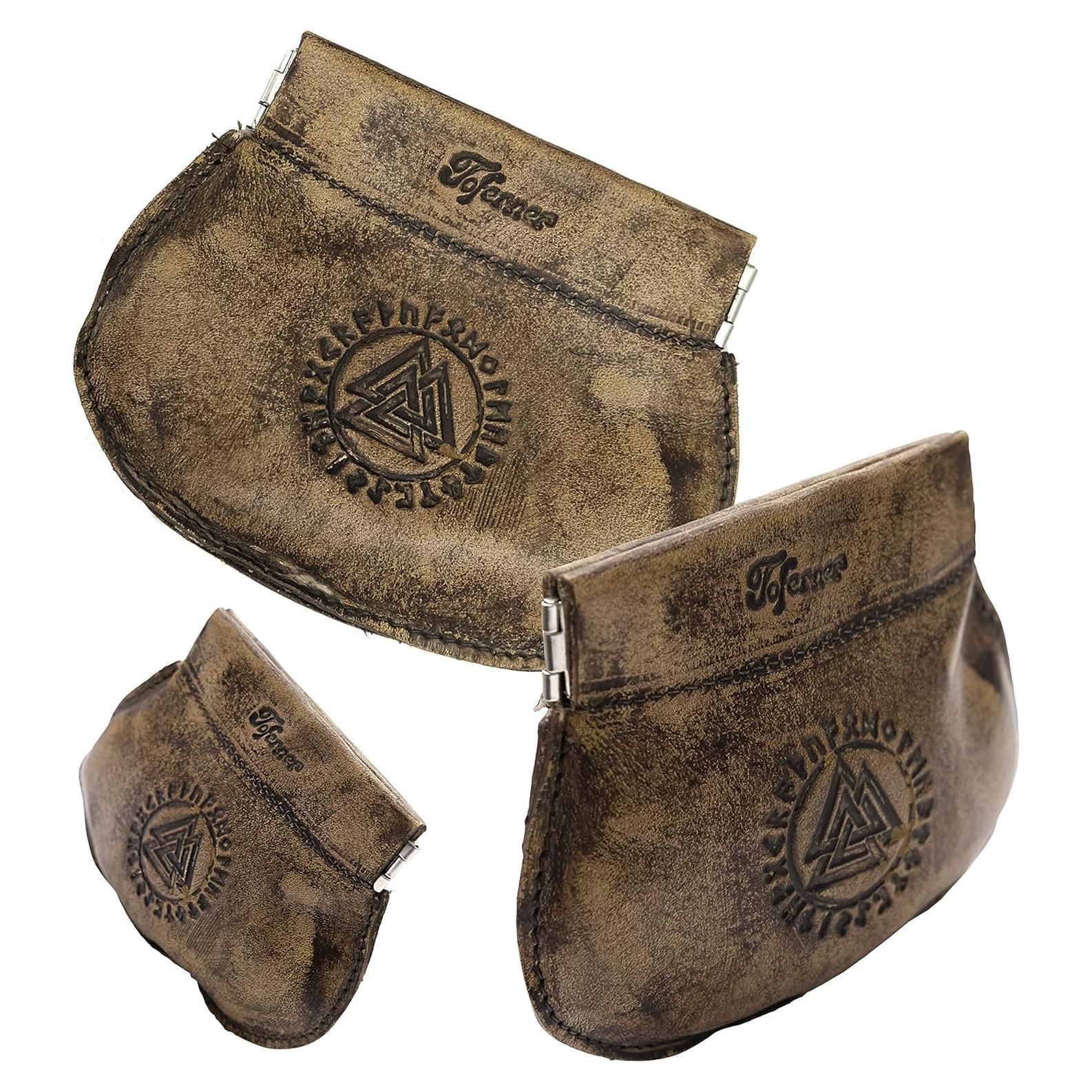 Monedero Medieval de Cuero Toferner con Símbolos Vikingos