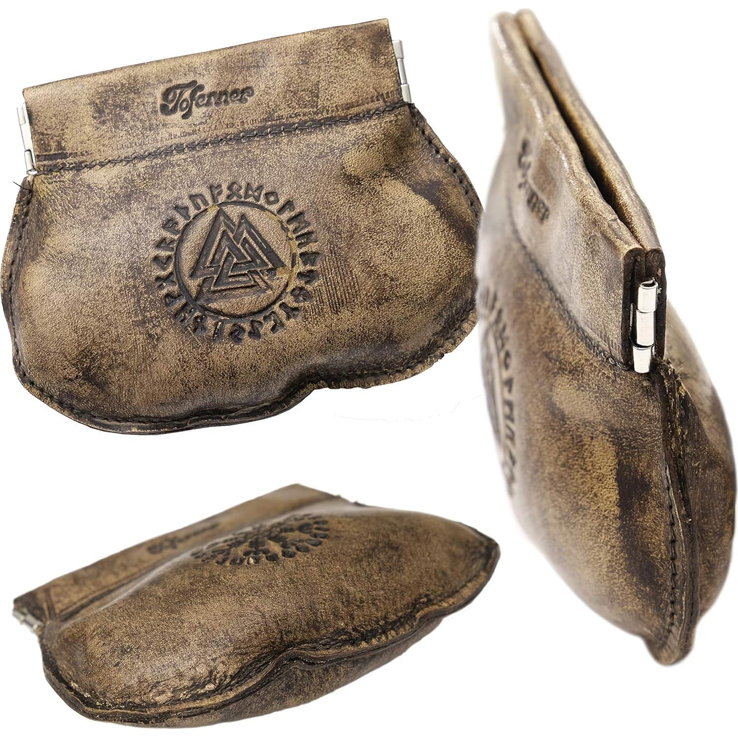 Monedero Medieval de Cuero Toferner con Símbolos Vikingos