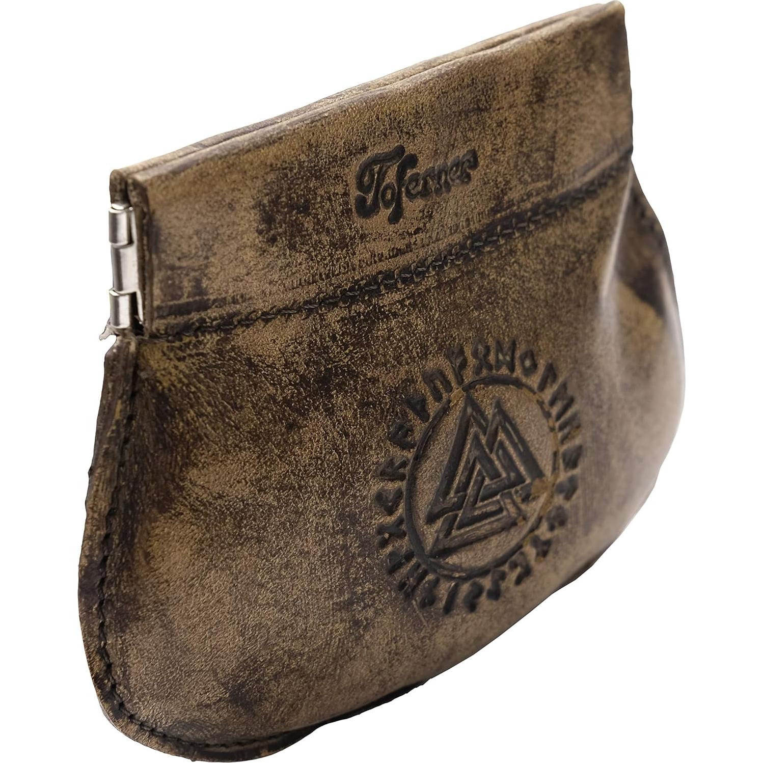 Monedero Medieval de Cuero Toferner con Símbolos Vikingos