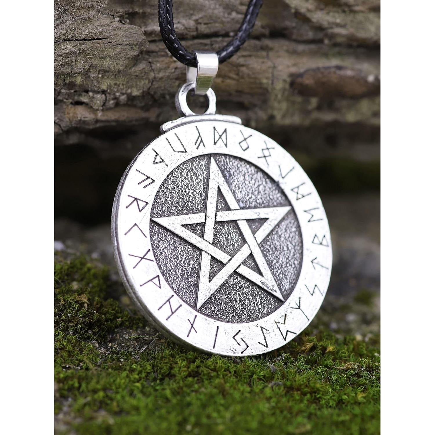 Collar Wiccan Pentáculo HAQUIL con Runas Futhark 40mm