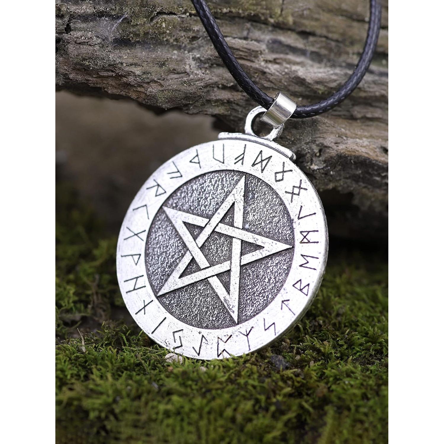 Collar Wiccan Pentáculo HAQUIL con Runas Futhark 40mm