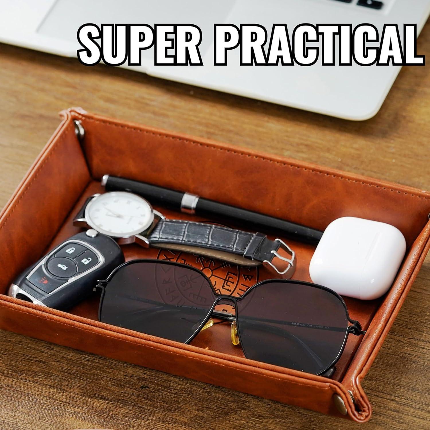 Bandeja de Valet InnoBeta de Cuero PU Marrón 21.84x17.78cm