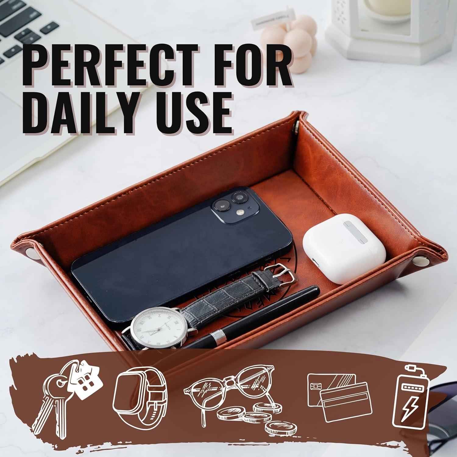 Bandeja de Valet InnoBeta de Cuero PU Marrón 21.84x17.78cm