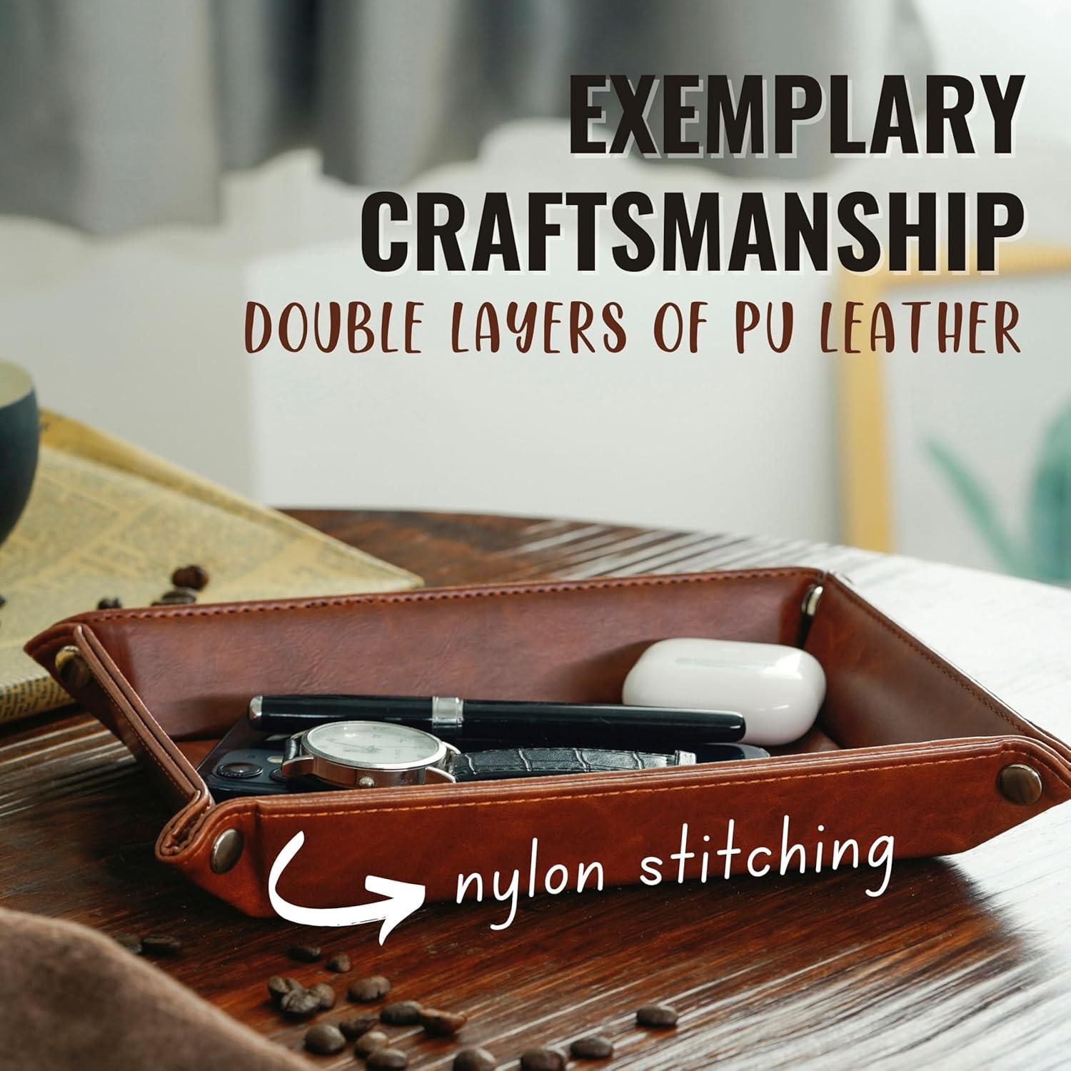 Bandeja de Valet InnoBeta de Cuero PU Marrón 21.84x17.78cm