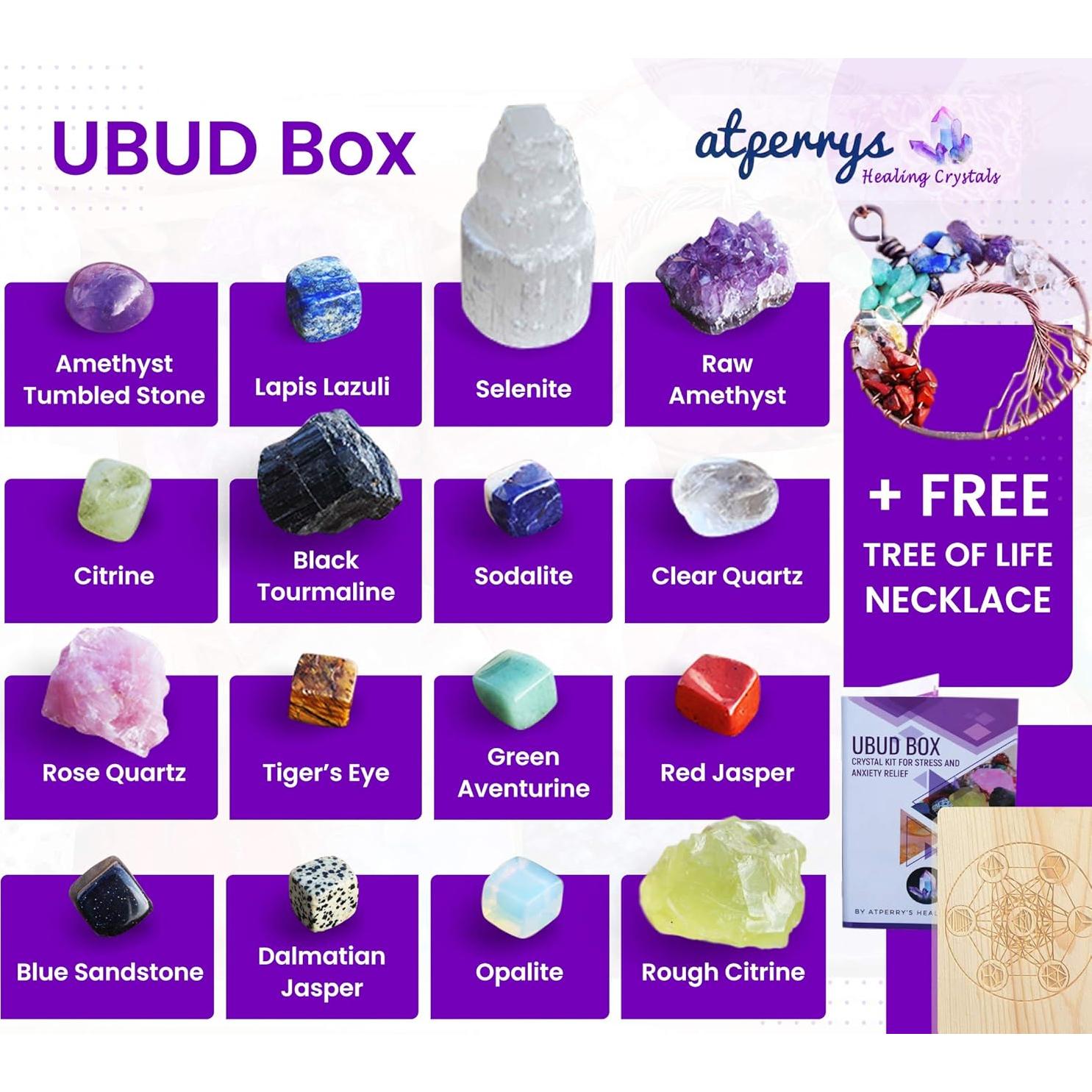 Conjunto de 16 Cristales Naturales AtPerry's en Caja de Madera