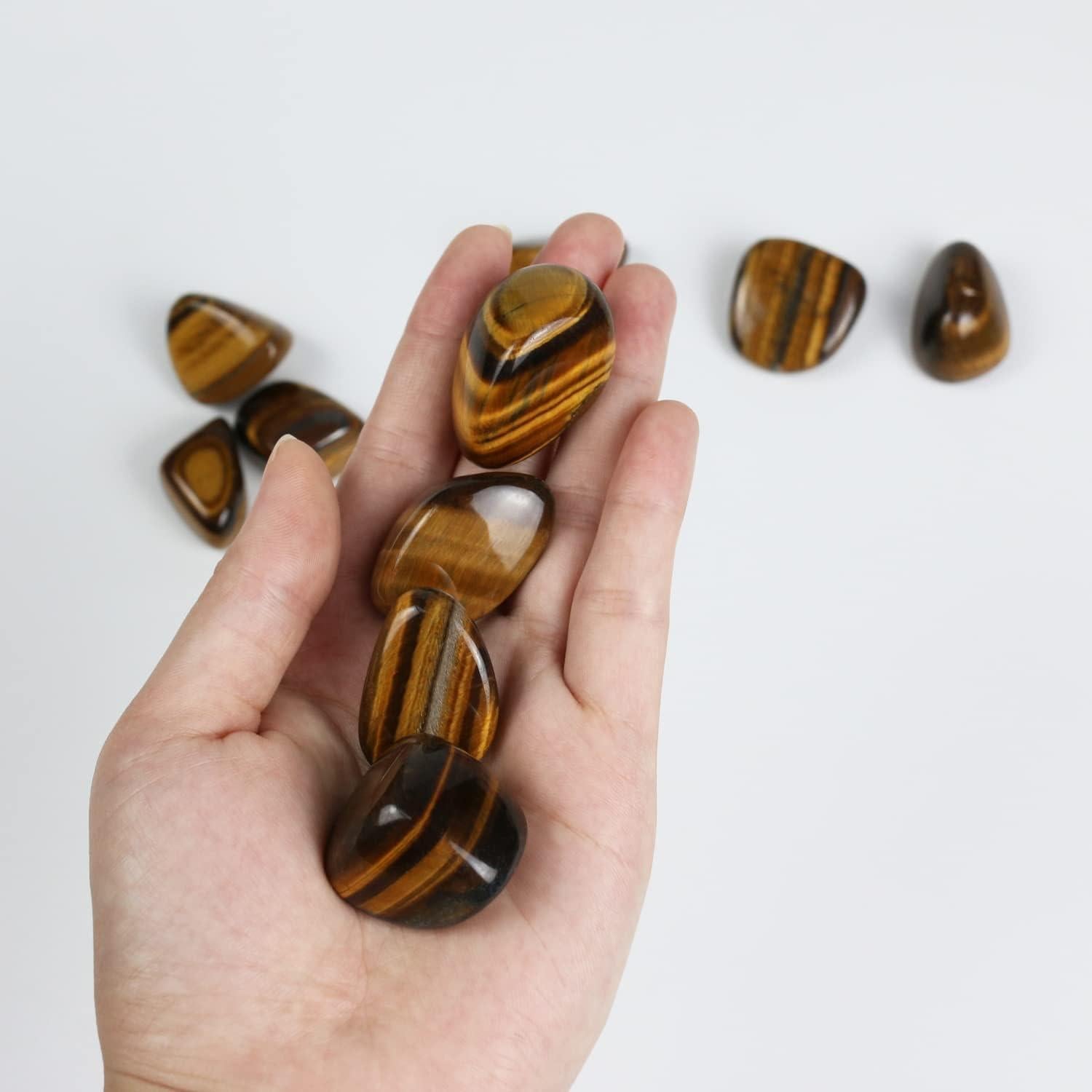 Piedras de Ojo de Tigre Pulidas 10 Piezas - Cristales de Sanación