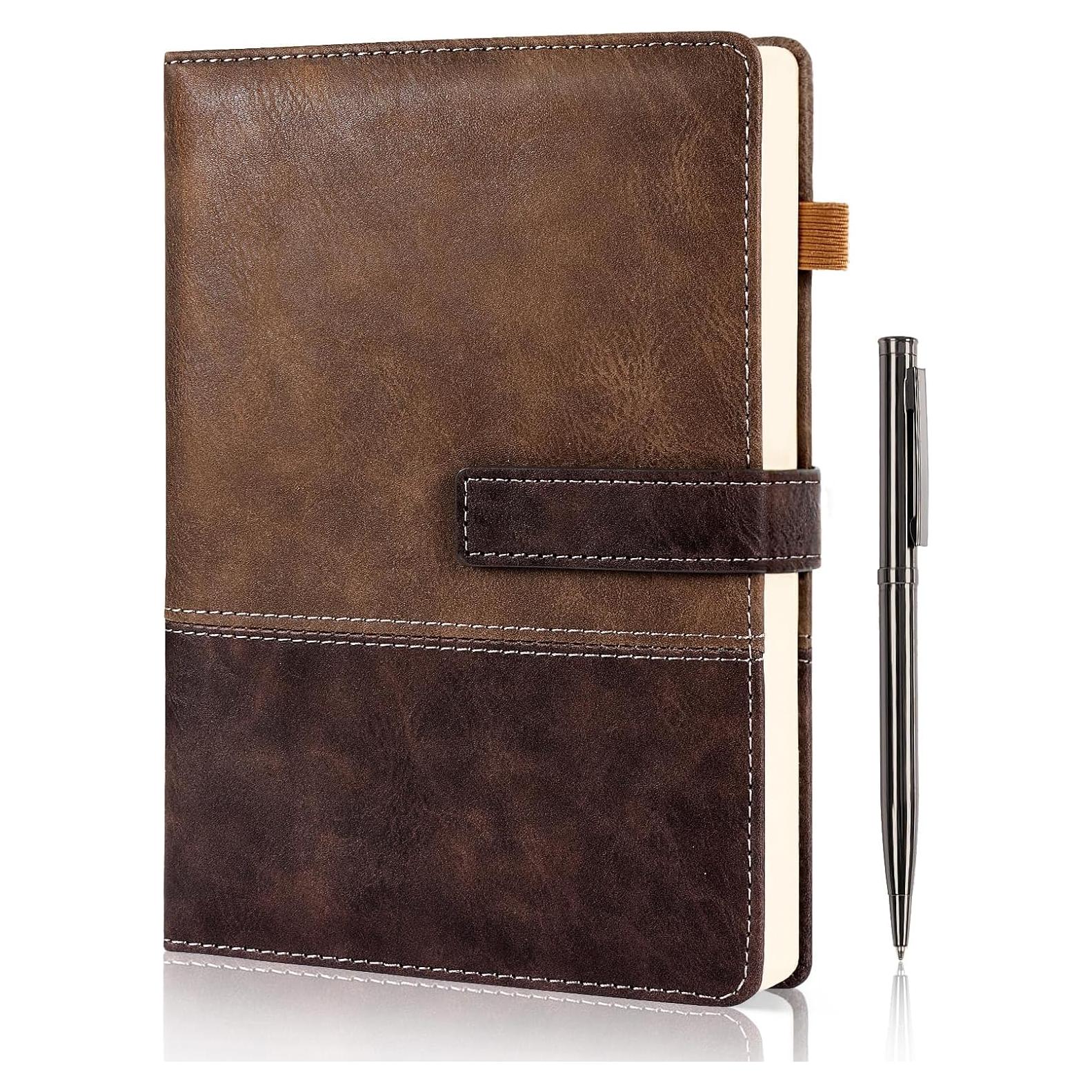 Cuaderno A5 HULIPARK de Cuero PU Marrón con Bolígrafo y Cierre Magnético